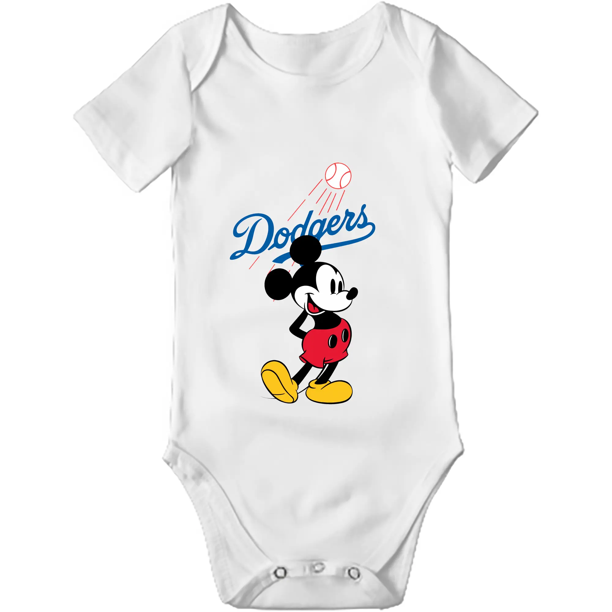 Baseball Mickey Mouse Los Angeles Dodgers - Baby Short Sleeve Romper – 100% Cotton Soft & Breathable Digital Print Onesie With Easy Snap Closure And Envelope Shoulder – Comfortable For Daily Wear & Travel