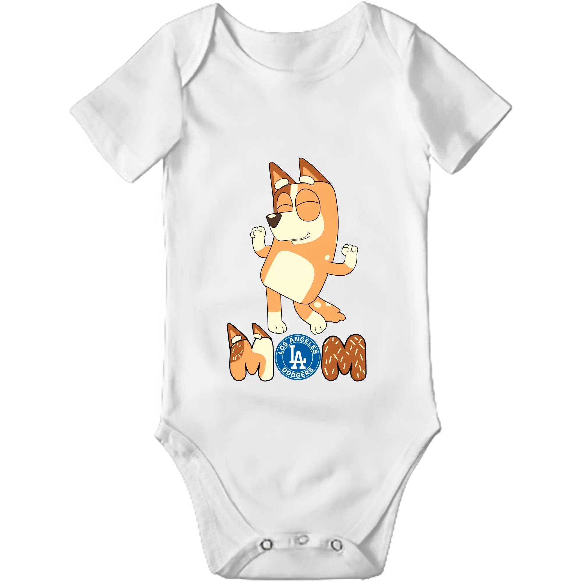 Bluey Mom Los Angeles Dodgers Baseball - Baby Short Sleeve Romper – 100% Cotton Soft & Breathable Digital Print Onesie With Easy Snap Closure And Envelope Shoulder – Comfortable For Daily Wear & Travel