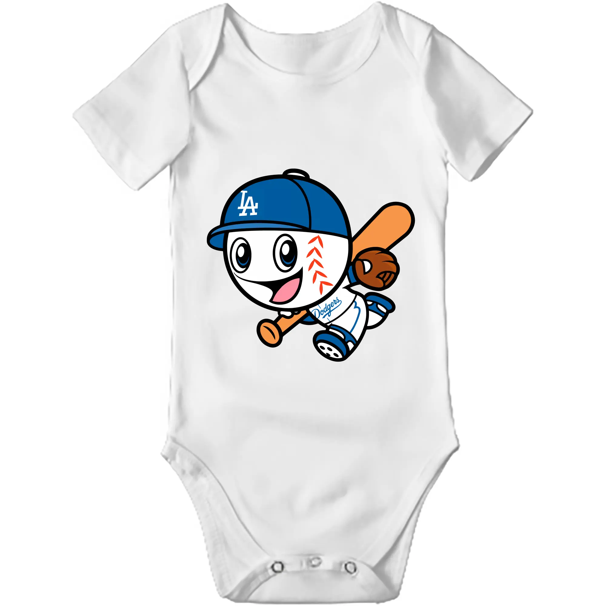 Cute Mr Dodger Running Play Baseball - Baby Short Sleeve Romper – 100% Cotton Soft & Breathable Digital Print Onesie With Easy Snap Closure And Envelope Shoulder – Comfortable For Daily Wear & Travel