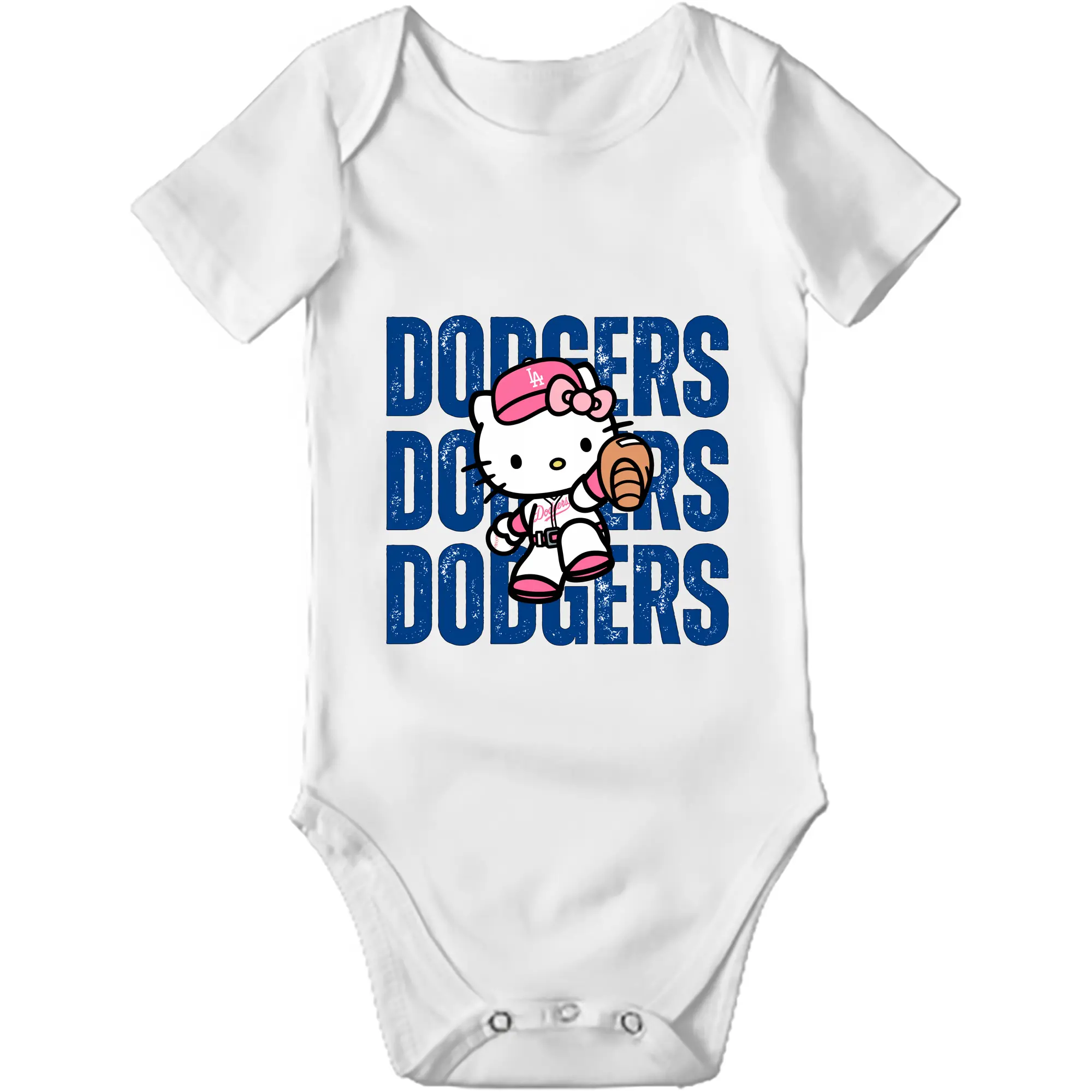 Dodgers Baseball Hello Kitty - Baby Short Sleeve Romper – 100% Cotton Soft & Breathable Digital Print Onesie With Easy Snap Closure And Envelope Shoulder – Comfortable For Daily Wear & Travel