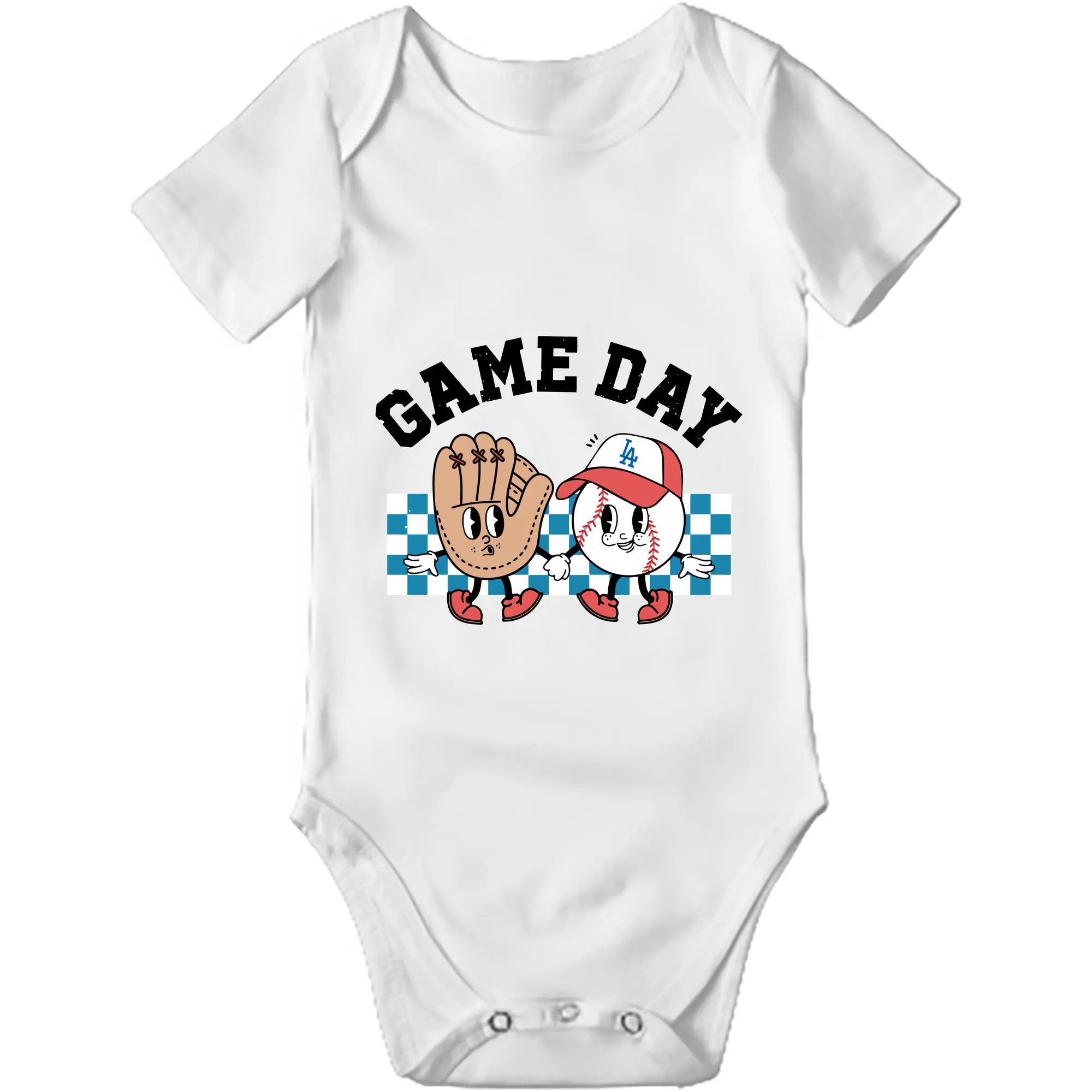 Game Day Los Angeles Dodgers Baseball - Baby Short Sleeve Romper – 100% Cotton Soft & Breathable Digital Print Onesie With Easy Snap Closure And Envelope Shoulder – Comfortable For Daily Wear & Travel