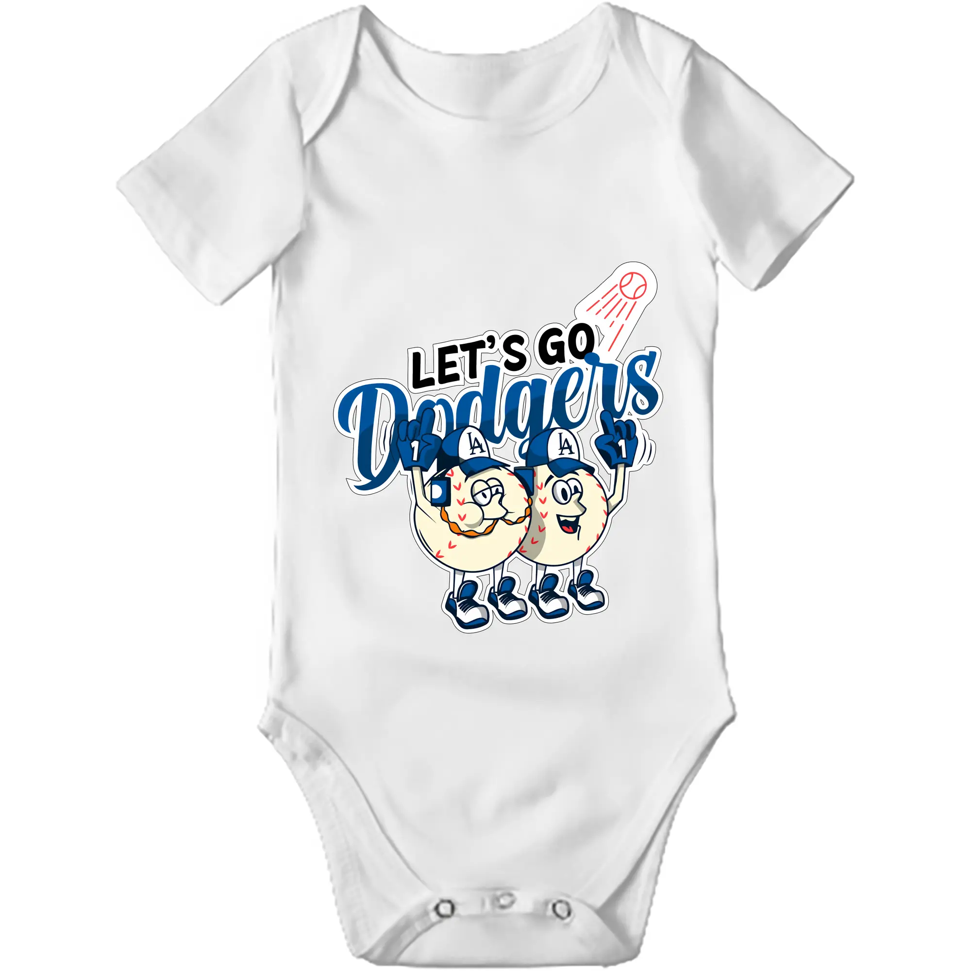 Lets Go Dodgers Baseball - Baby Short Sleeve Romper – 100% Cotton Soft & Breathable Digital Print Onesie With Easy Snap Closure And Envelope Shoulder – Comfortable For Daily Wear & Travel