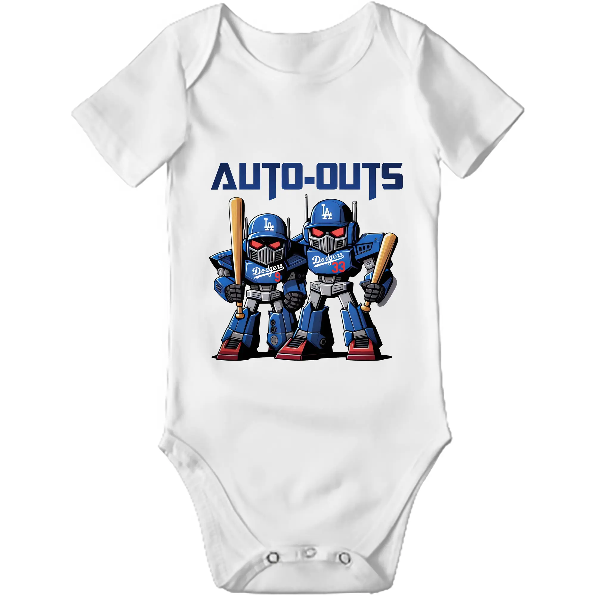 Los Angeles Dodgers Baseball Auto Outs - Baby Short Sleeve Romper – 100% Cotton Soft & Breathable Digital Print Onesie With Easy Snap Closure And Envelope Shoulder – Comfortable For Daily Wear & Travel