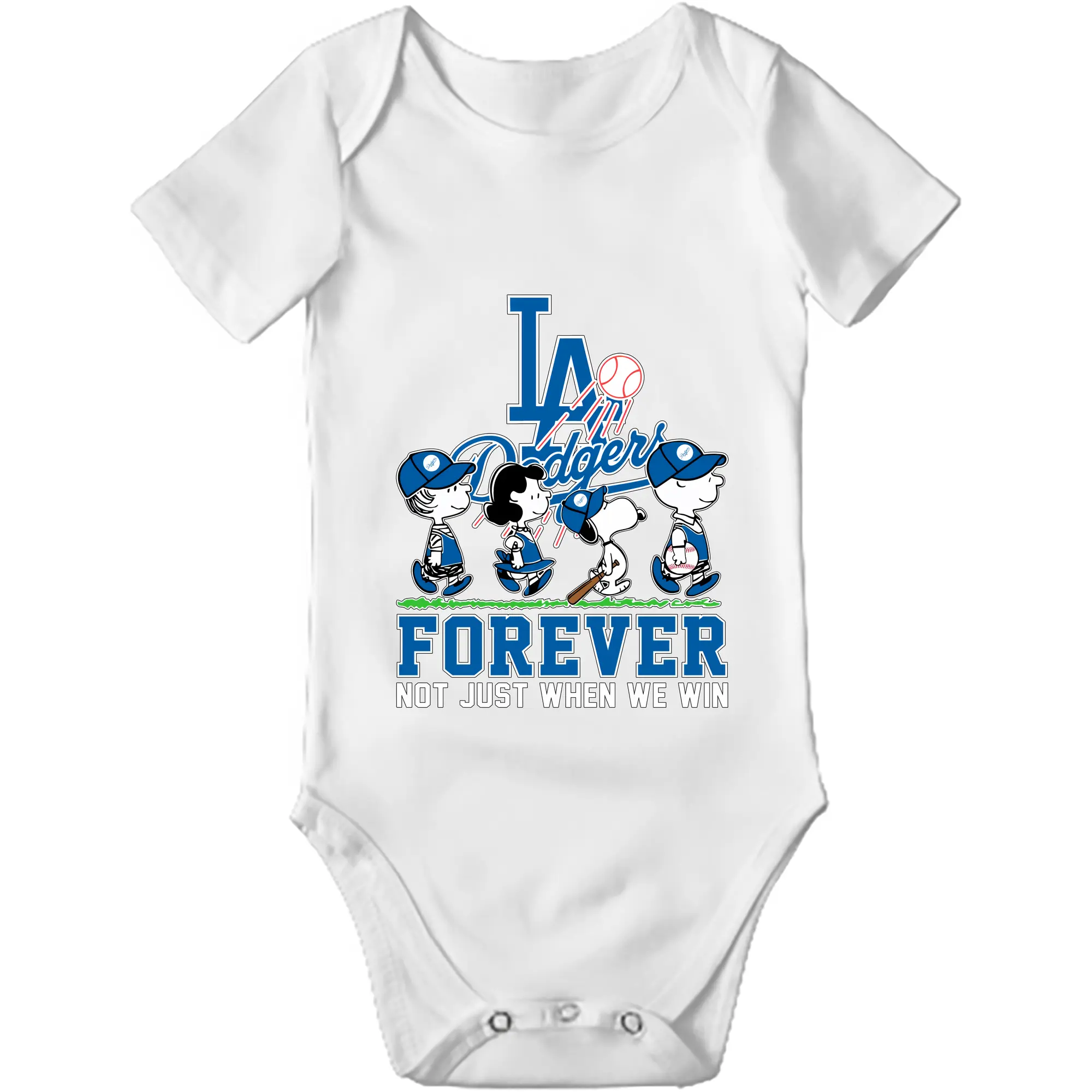 Los Angeles Dodgers Baseball Forever Not Just When We Win - Baby Short Sleeve Romper – 100% Cotton Soft & Breathable Digital Print Onesie With Easy Snap Closure And Envelope Shoulder – Comfortable For Daily Wear & Travel