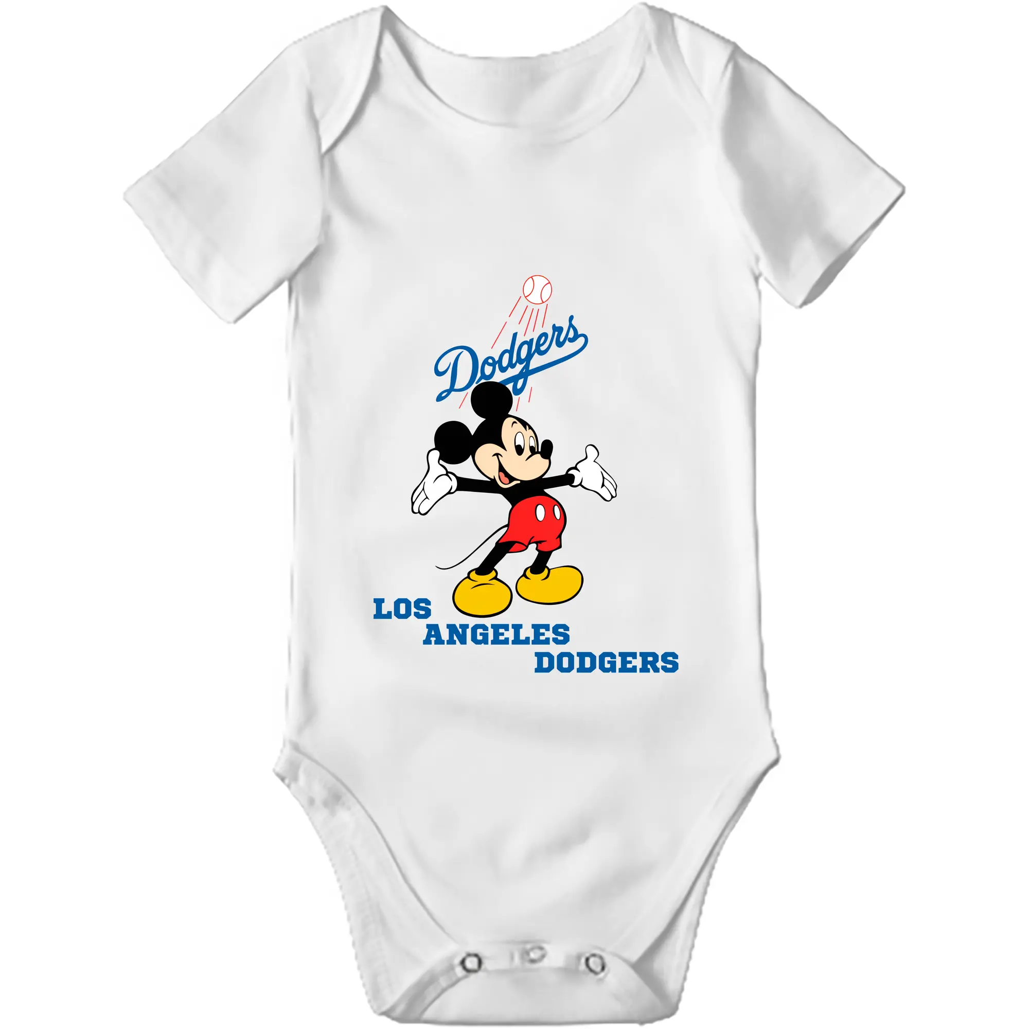 Los Angeles Dodgers Mickey Mouse Baseball - Baby Short Sleeve Romper – 100% Cotton Soft & Breathable Digital Print Onesie With Easy Snap Closure And Envelope Shoulder – Comfortable For Daily Wear & Travel
