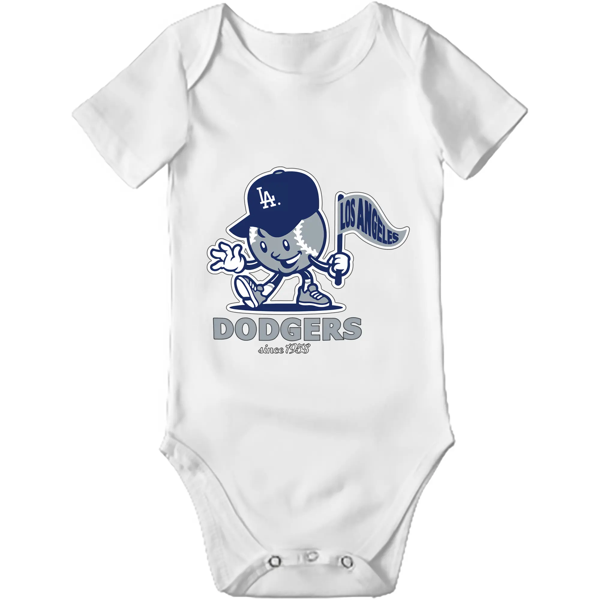 Los Angeles Dodgers Since 1958 Baseball - Baby Short Sleeve Romper – 100% Cotton Soft & Breathable Digital Print Onesie With Easy Snap Closure And Envelope Shoulder – Comfortable For Daily Wear & Travel