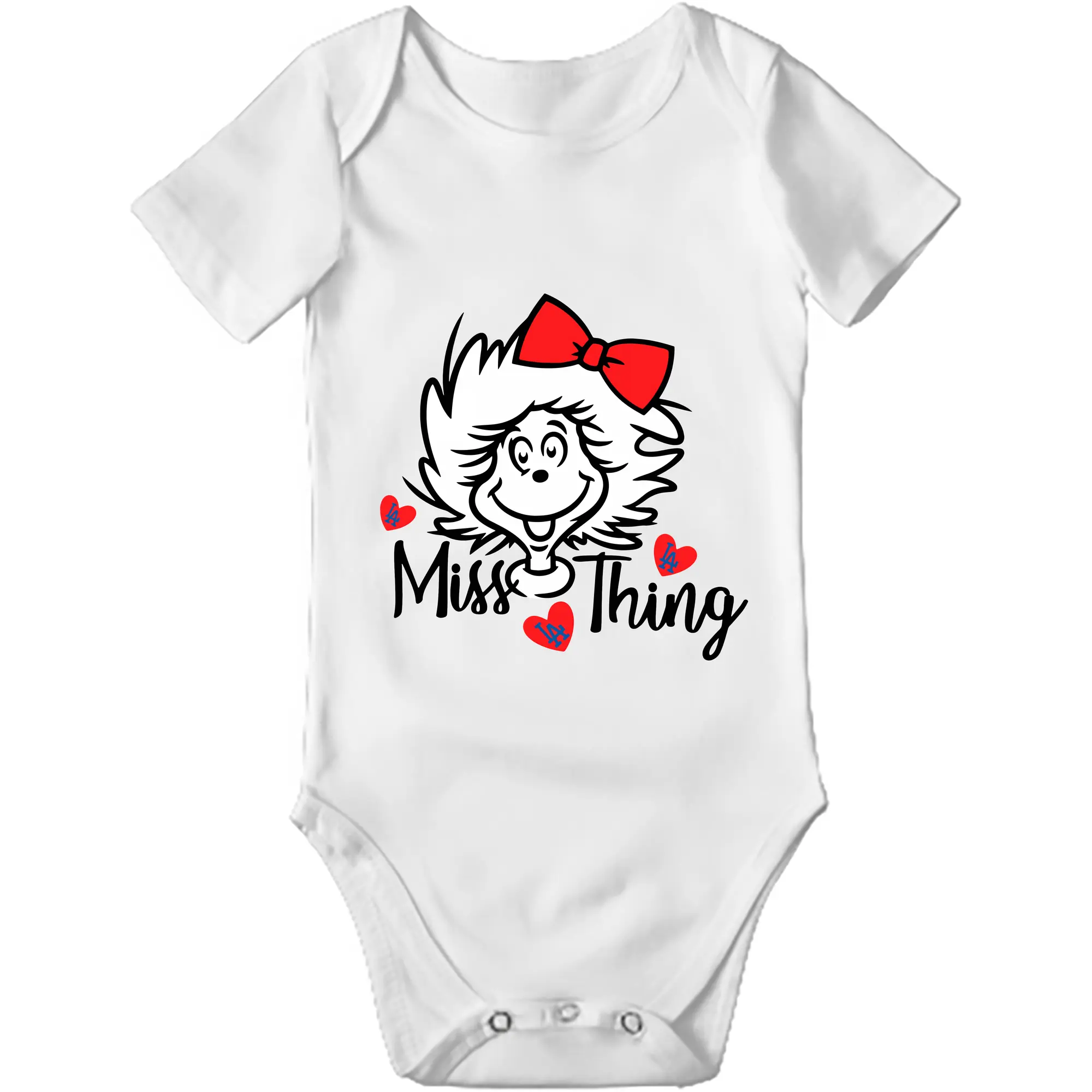 Miss Thing Dr Seuss Hearts Los Angeles Dodgers - Baby Short Sleeve Romper – 100% Cotton Soft & Breathable Digital Print Onesie With Easy Snap Closure And Envelope Shoulder – Comfortable For Daily Wear & Travel