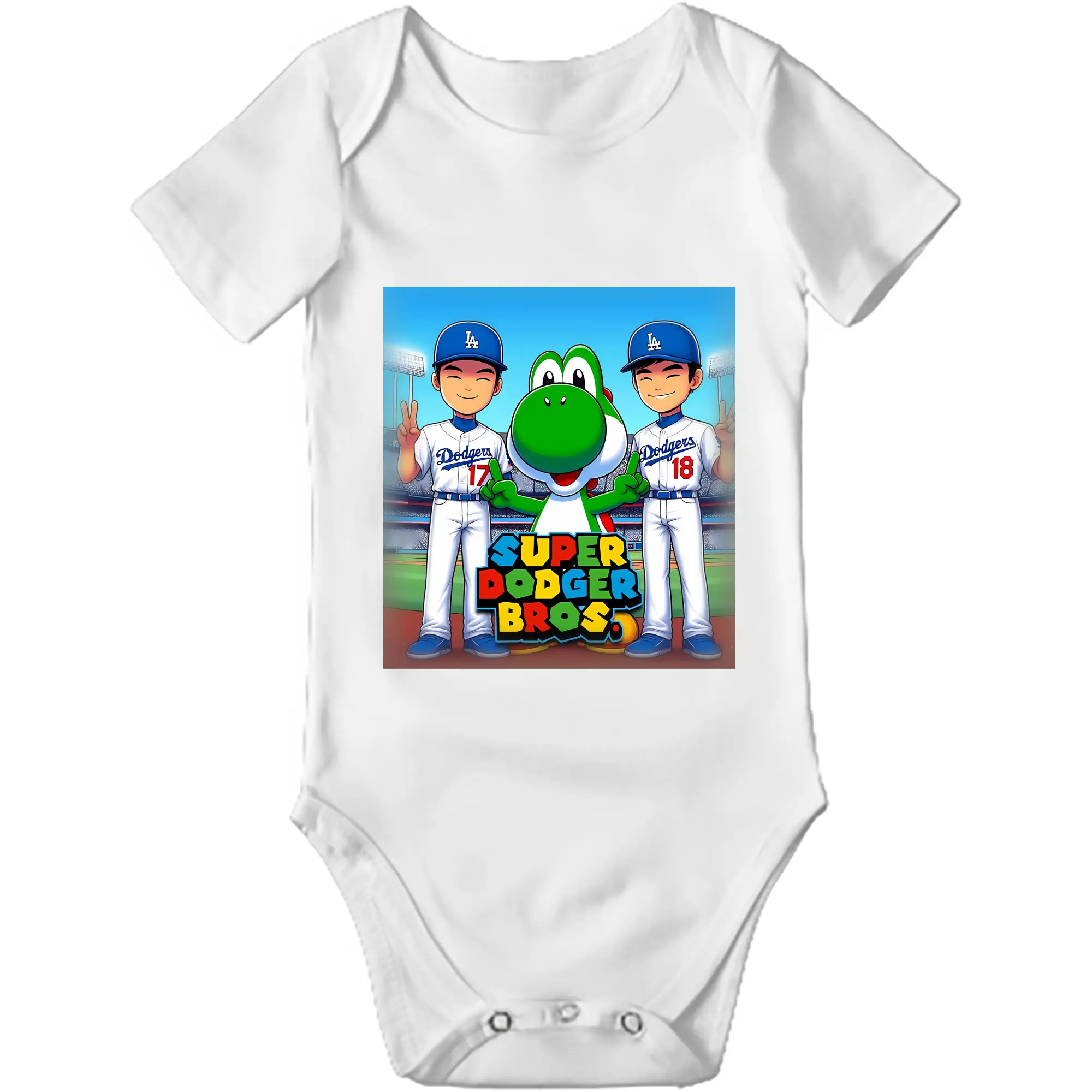 The Super Dodger Bros Los Angeles Baseball - Baby Short Sleeve Romper – 100% Cotton Soft & Breathable Digital Print Onesie With Easy Snap Closure And Envelope Shoulder – Comfortable For Daily Wear & Travel