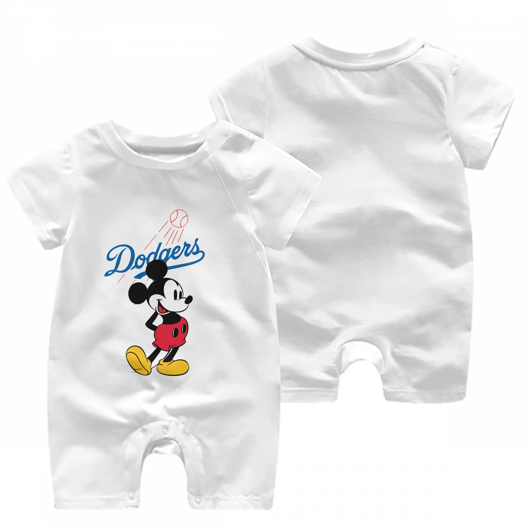 Baseball Mickey Mouse Los Angeles Dodgers - Baby Short Sleeve Onesie – 100% Cotton Soft & Breathable Digital Print Romper – Double-Sided Print, Snap Closure For Easy Diaper Changes – Comfortable For Boys & Girls