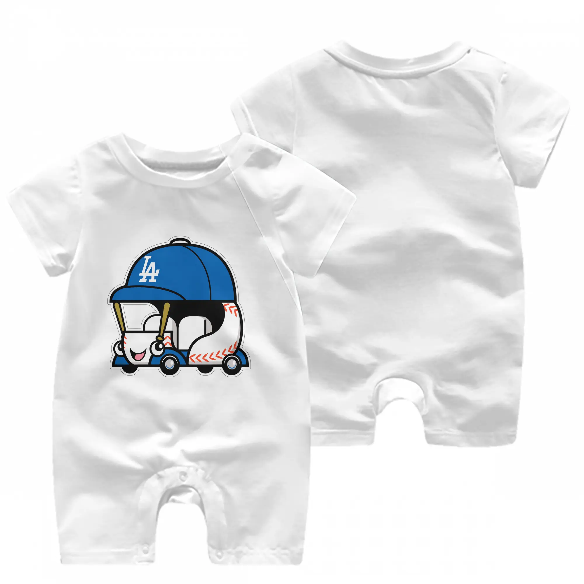 Cute Dodgers Bullpen Car Baseball - Baby Short Sleeve Onesie – 100% Cotton Soft & Breathable Digital Print Romper – Double-Sided Print, Snap Closure For Easy Diaper Changes – Comfortable For Boys & Girls