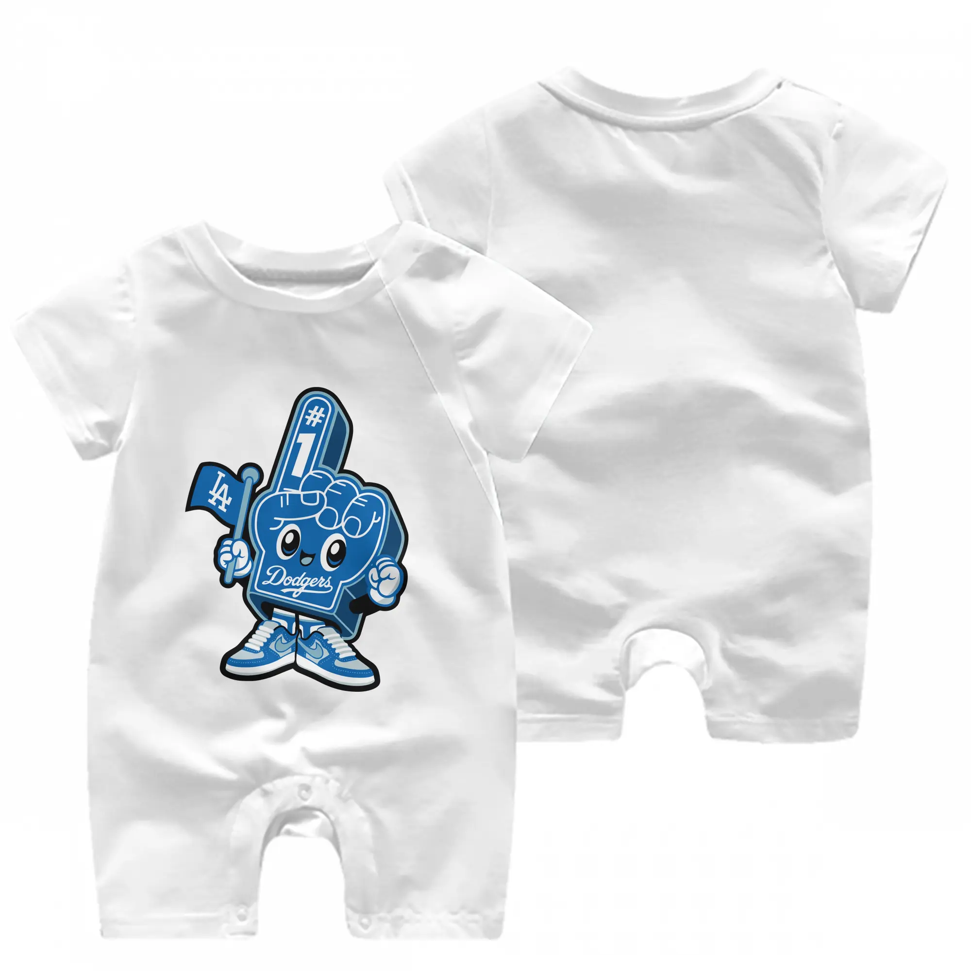 Cute Mr Dodger Foam Finger - Baby Short Sleeve Onesie – 100% Cotton Soft & Breathable Digital Print Romper – Double-Sided Print, Snap Closure For Easy Diaper Changes – Comfortable For Boys & Girls
