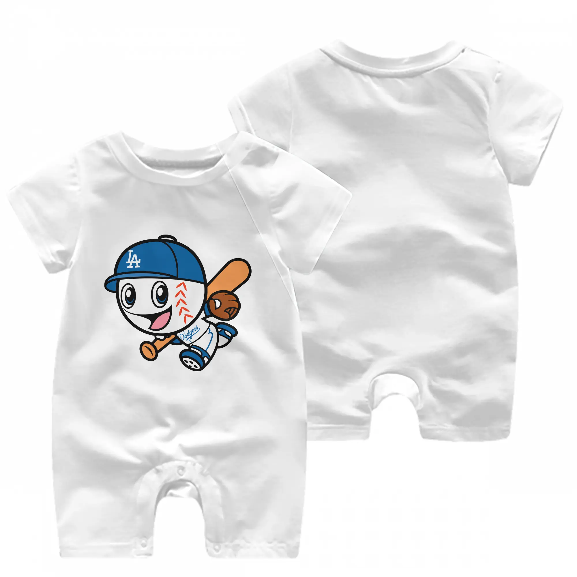 Cute Mr Dodger Running Play Baseball - Baby Short Sleeve Onesie – 100% Cotton Soft & Breathable Digital Print Romper – Double-Sided Print, Snap Closure For Easy Diaper Changes – Comfortable For Boys & Girls