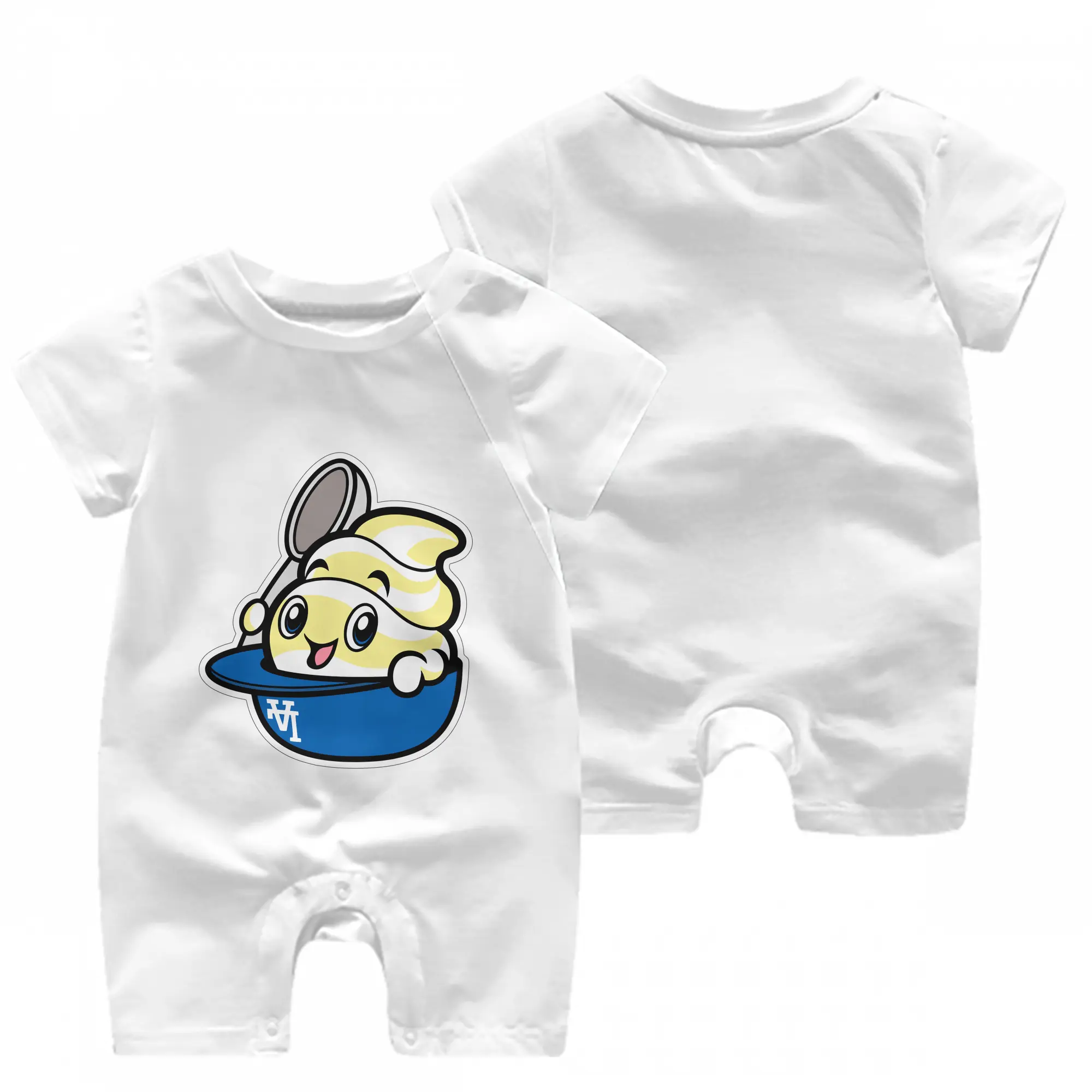 Dole Whip Dodgers Los Angeles Baseball - Baby Short Sleeve Onesie – 100% Cotton Soft & Breathable Digital Print Romper – Double-Sided Print, Snap Closure For Easy Diaper Changes – Comfortable For Boys & Girls
