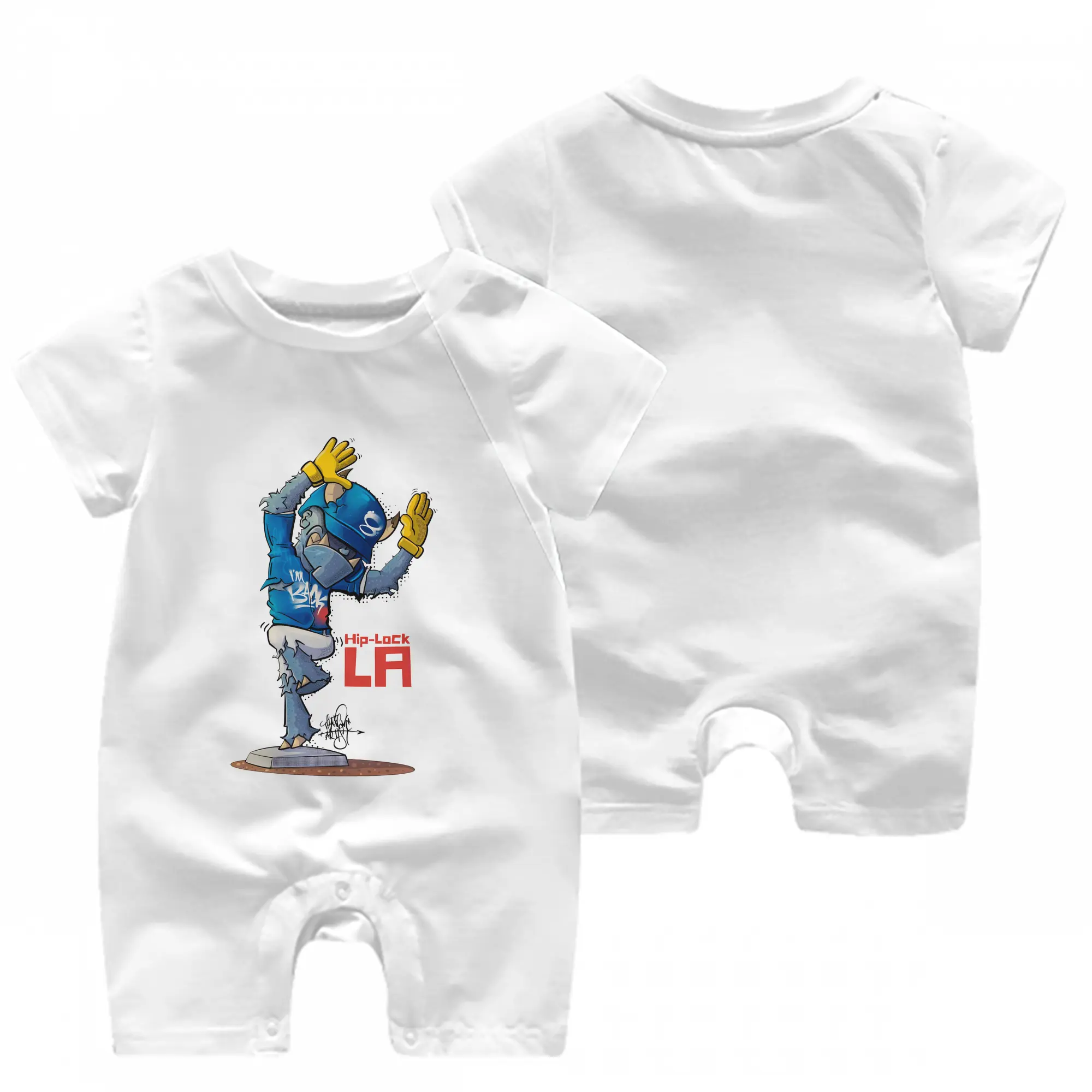 Funny Los Angeles Dodgers Monster Celebration Hip Lock - Baby Short Sleeve Onesie – 100% Cotton Soft & Breathable Digital Print Romper – Double-Sided Print, Snap Closure For Easy Diaper Changes – Comfortable For Boys & Girls