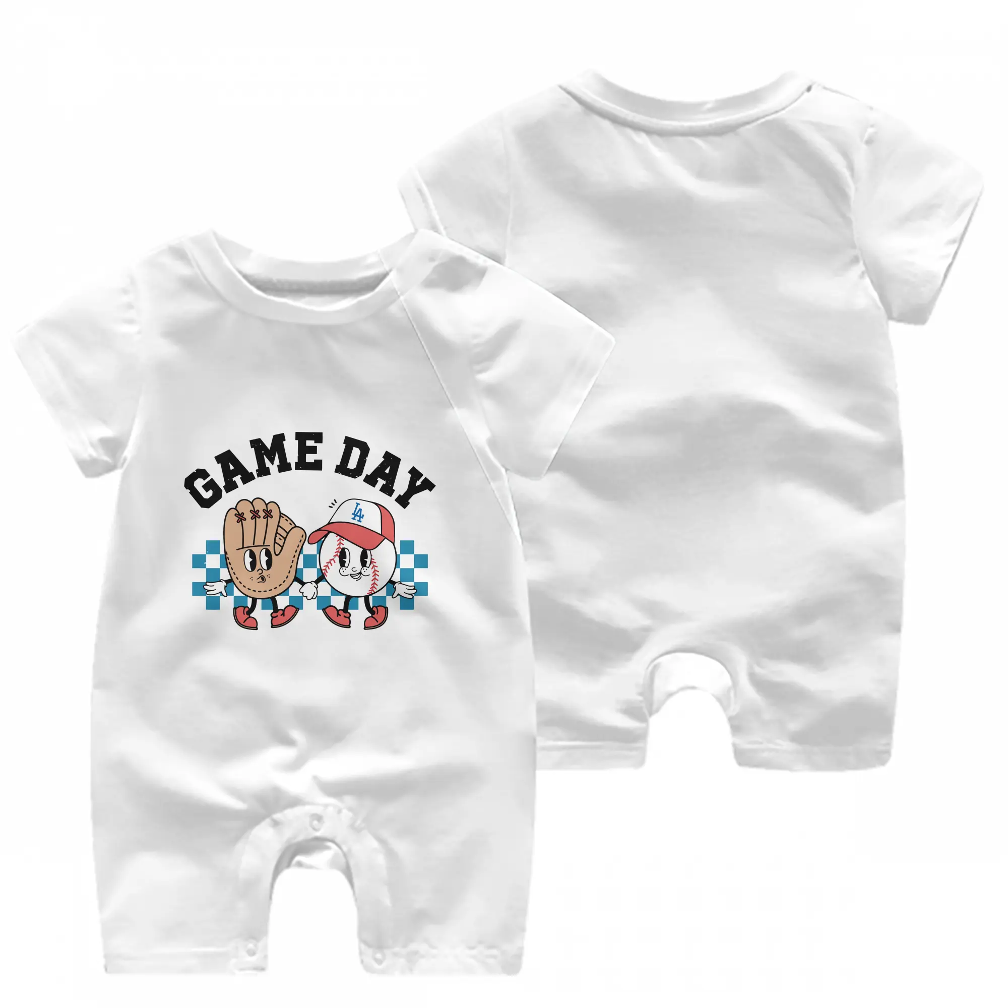 Game Day Los Angeles Dodgers Baseball - Baby Short Sleeve Onesie – 100% Cotton Soft & Breathable Digital Print Romper – Double-Sided Print, Snap Closure For Easy Diaper Changes – Comfortable For Boys & Girls