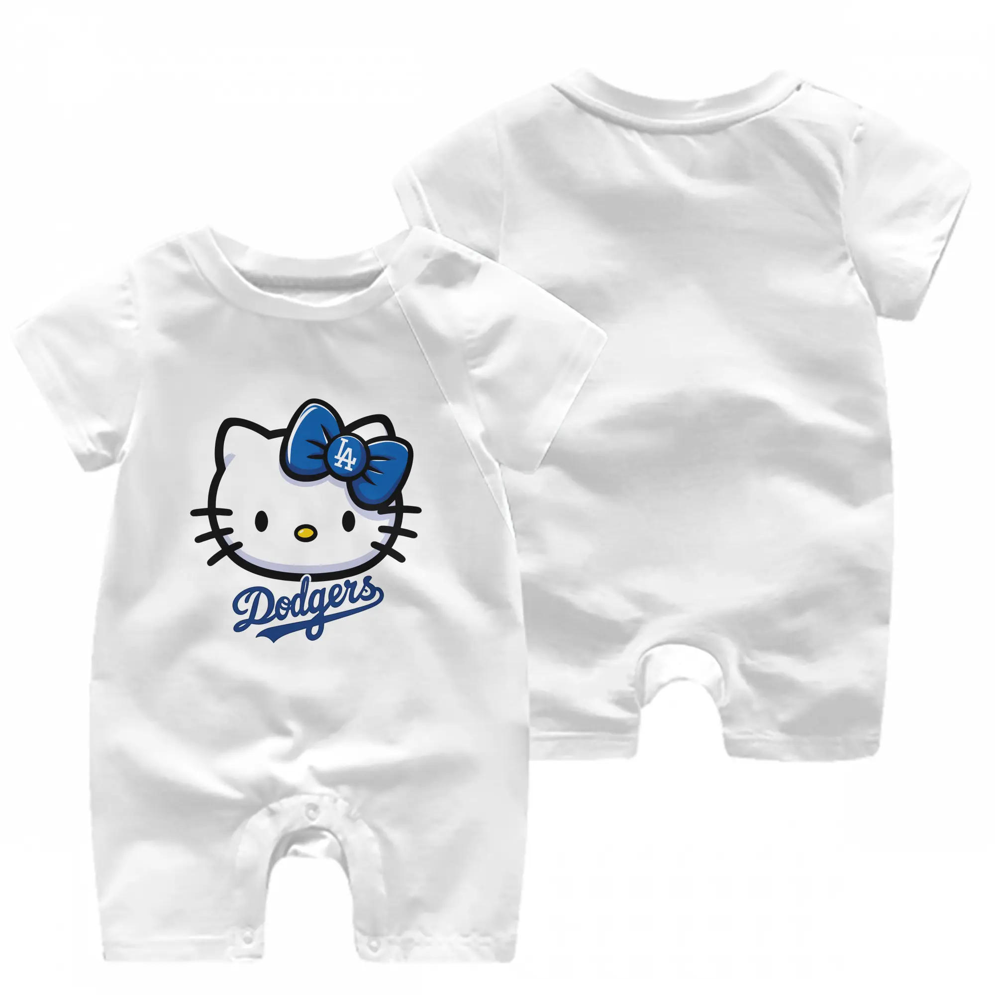 Hello Kitty Baseball LA Dodgers - Baby Short Sleeve Onesie – 100% Cotton Soft & Breathable Digital Print Romper – Double-Sided Print, Snap Closure For Easy Diaper Changes – Comfortable For Boys & Girls