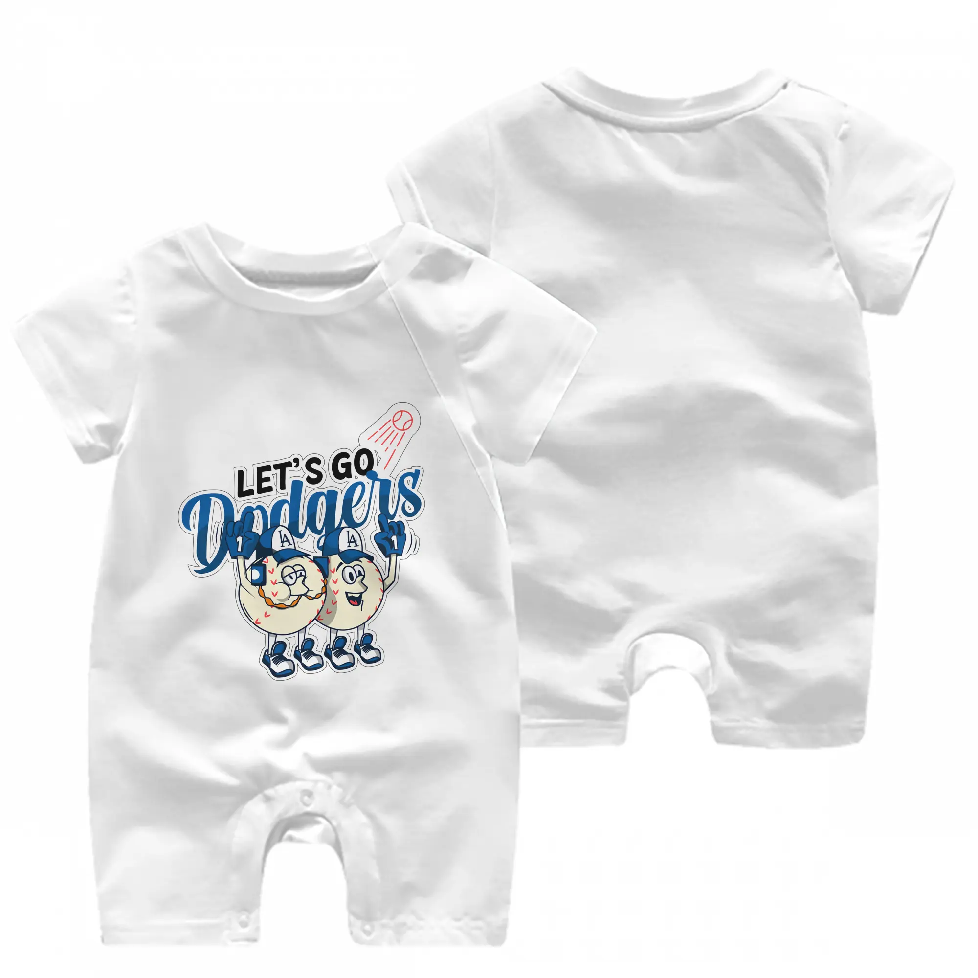 Lets Go Dodgers Baseball - Baby Short Sleeve Onesie – 100% Cotton Soft & Breathable Digital Print Romper – Double-Sided Print, Snap Closure For Easy Diaper Changes – Comfortable For Boys & Girls