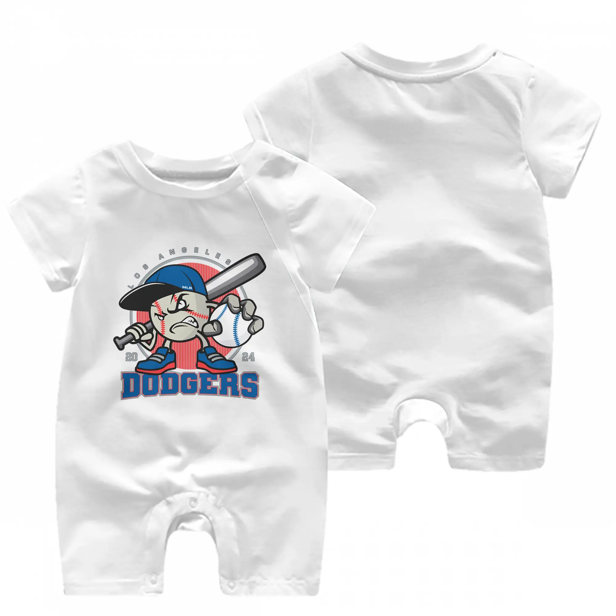 Los Angeles Baseball 2024 Season Dodgers - Baby Short Sleeve Onesie – 100% Cotton Soft & Breathable Digital Print Romper – Double-Sided Print, Snap Closure For Easy Diaper Changes – Comfortable For Boys & Girls