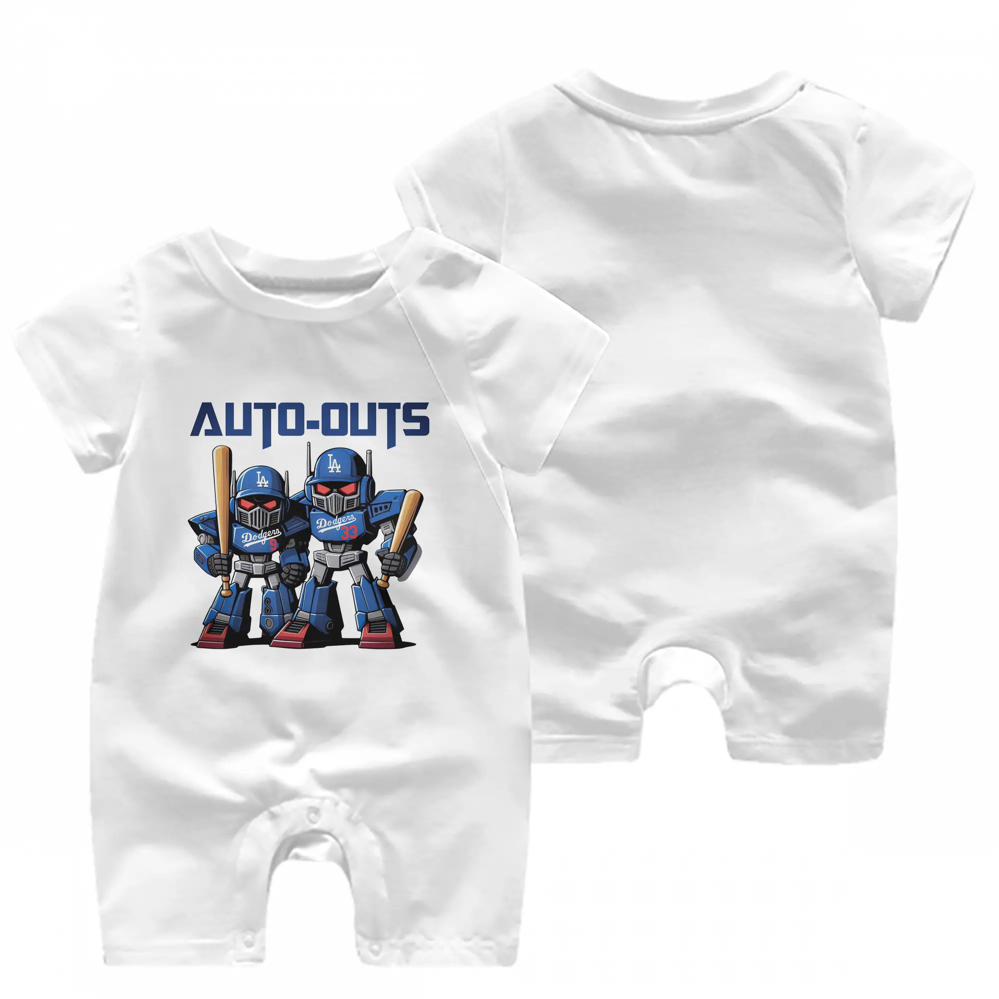Los Angeles Dodgers Baseball Auto Outs - Baby Short Sleeve Onesie – 100% Cotton Soft & Breathable Digital Print Romper – Double-Sided Print, Snap Closure For Easy Diaper Changes – Comfortable For Boys & Girls