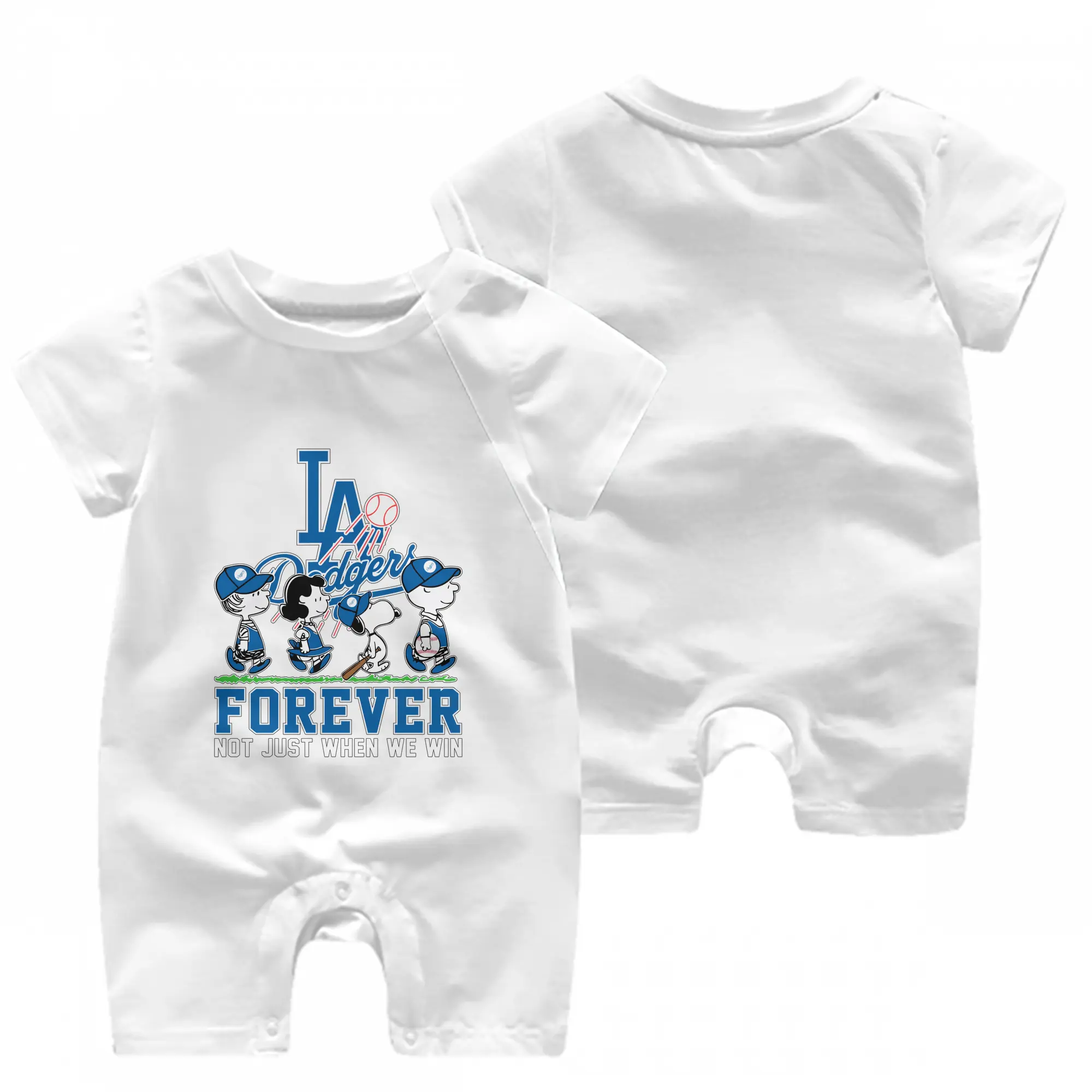 Los Angeles Dodgers Baseball Forever Not Just When We Win - Baby Short Sleeve Onesie – 100% Cotton Soft & Breathable Digital Print Romper – Double-Sided Print, Snap Closure For Easy Diaper Changes – Comfortable For Boys & Girls