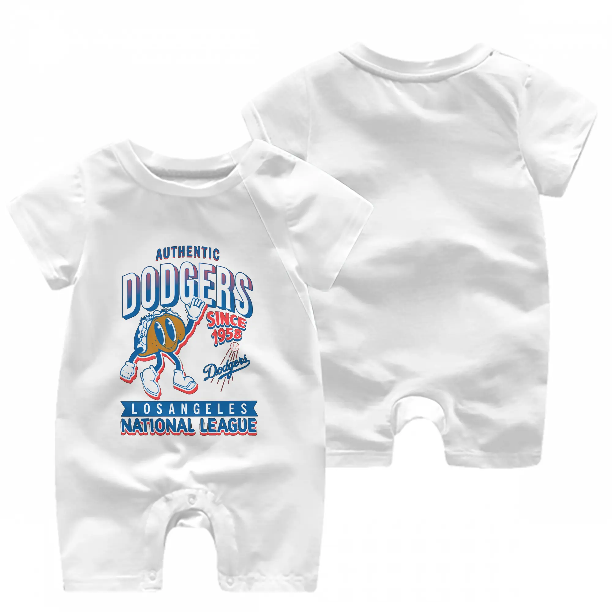 Los Angeles Dodgers Collection Food 2024 - Baby Short Sleeve Onesie – 100% Cotton Soft & Breathable Digital Print Romper – Double-Sided Print, Snap Closure For Easy Diaper Changes – Comfortable For Boys & Girls