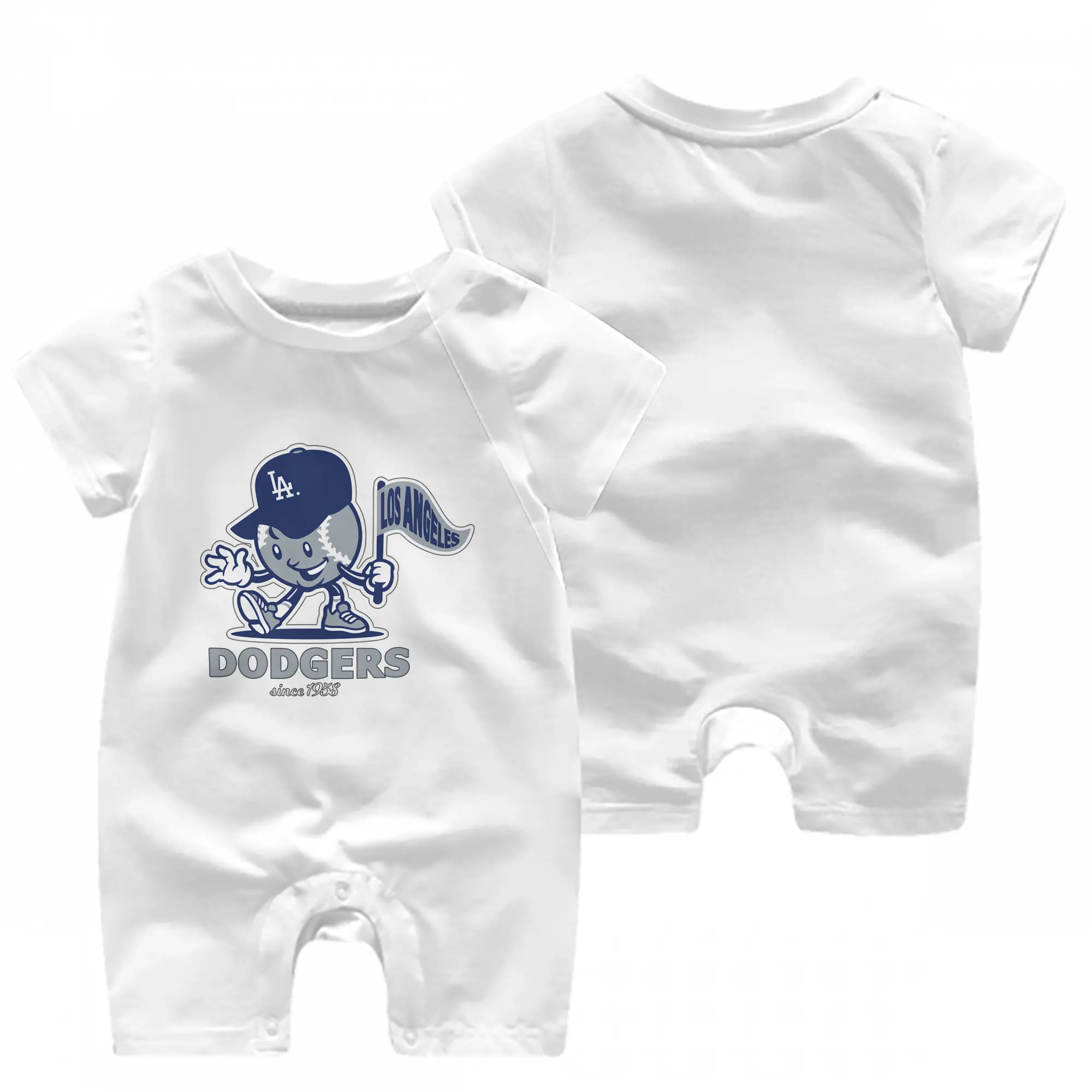 Los Angeles Dodgers Since 1958 Baseball - Baby Short Sleeve Onesie – 100% Cotton Soft & Breathable Digital Print Romper – Double-Sided Print, Snap Closure For Easy Diaper Changes – Comfortable For Boys & Girls