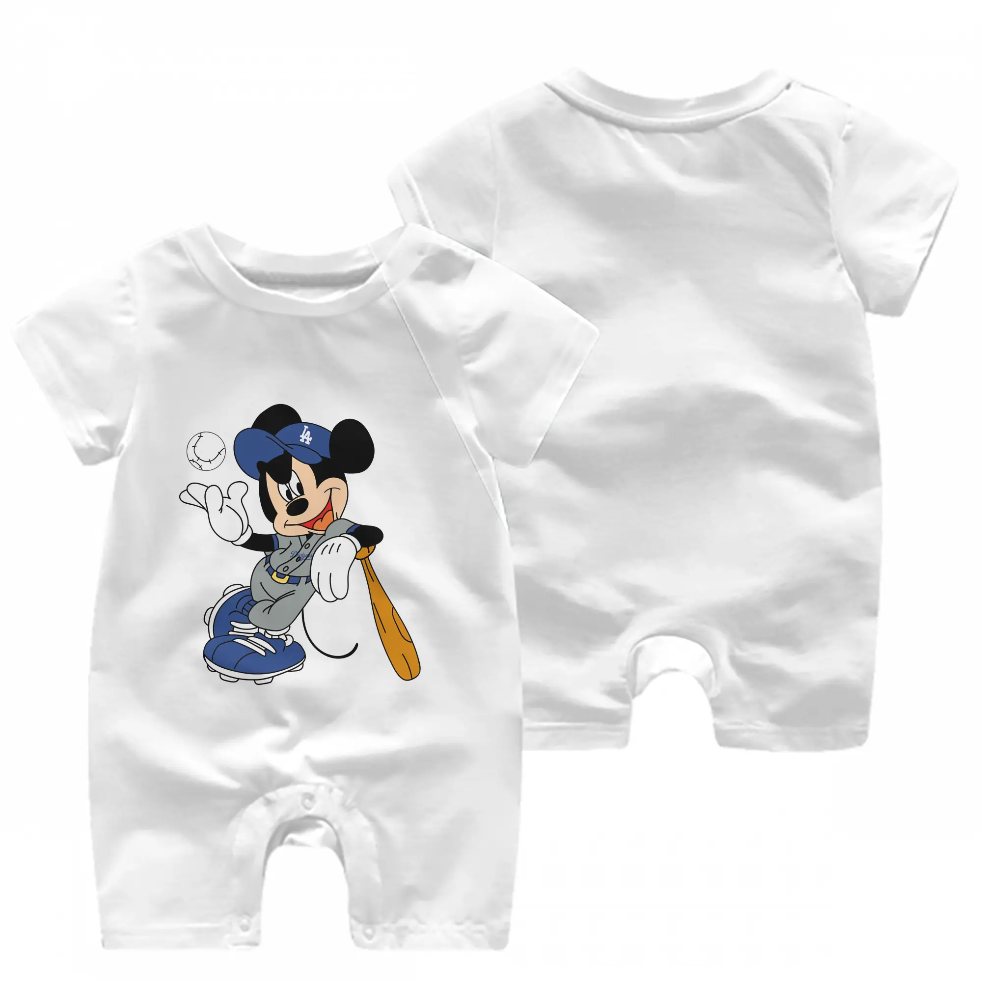 Mickey Mouse Los Angeles Dodgers 1 - Baby Short Sleeve Onesie – 100% Cotton Soft & Breathable Digital Print Romper – Double-Sided Print, Snap Closure For Easy Diaper Changes – Comfortable For Boys & Girls