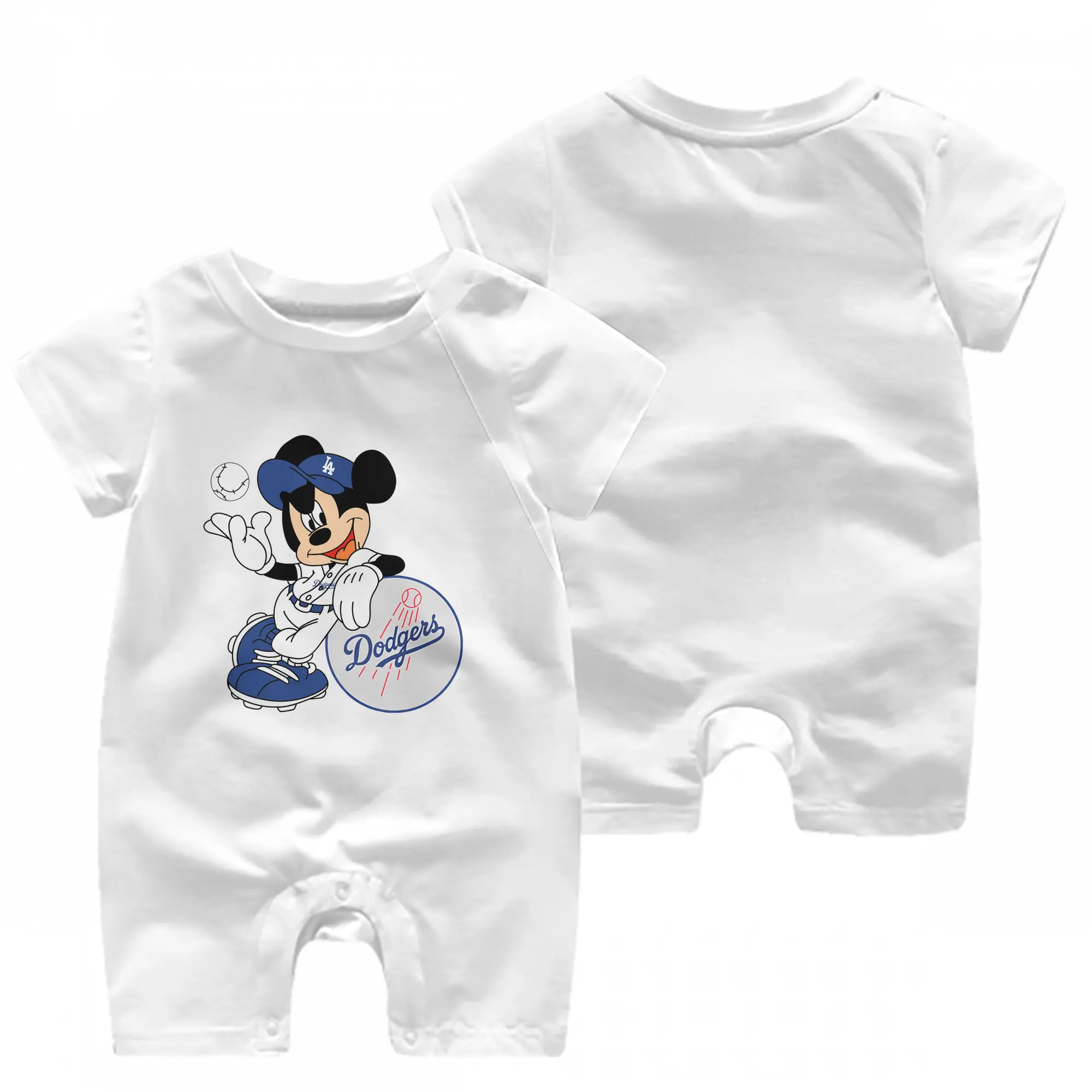 Mickey Mouse Los Angeles Dodgers - Baby Short Sleeve Onesie – 100% Cotton Soft & Breathable Digital Print Romper – Double-Sided Print, Snap Closure For Easy Diaper Changes – Comfortable For Boys & Girls