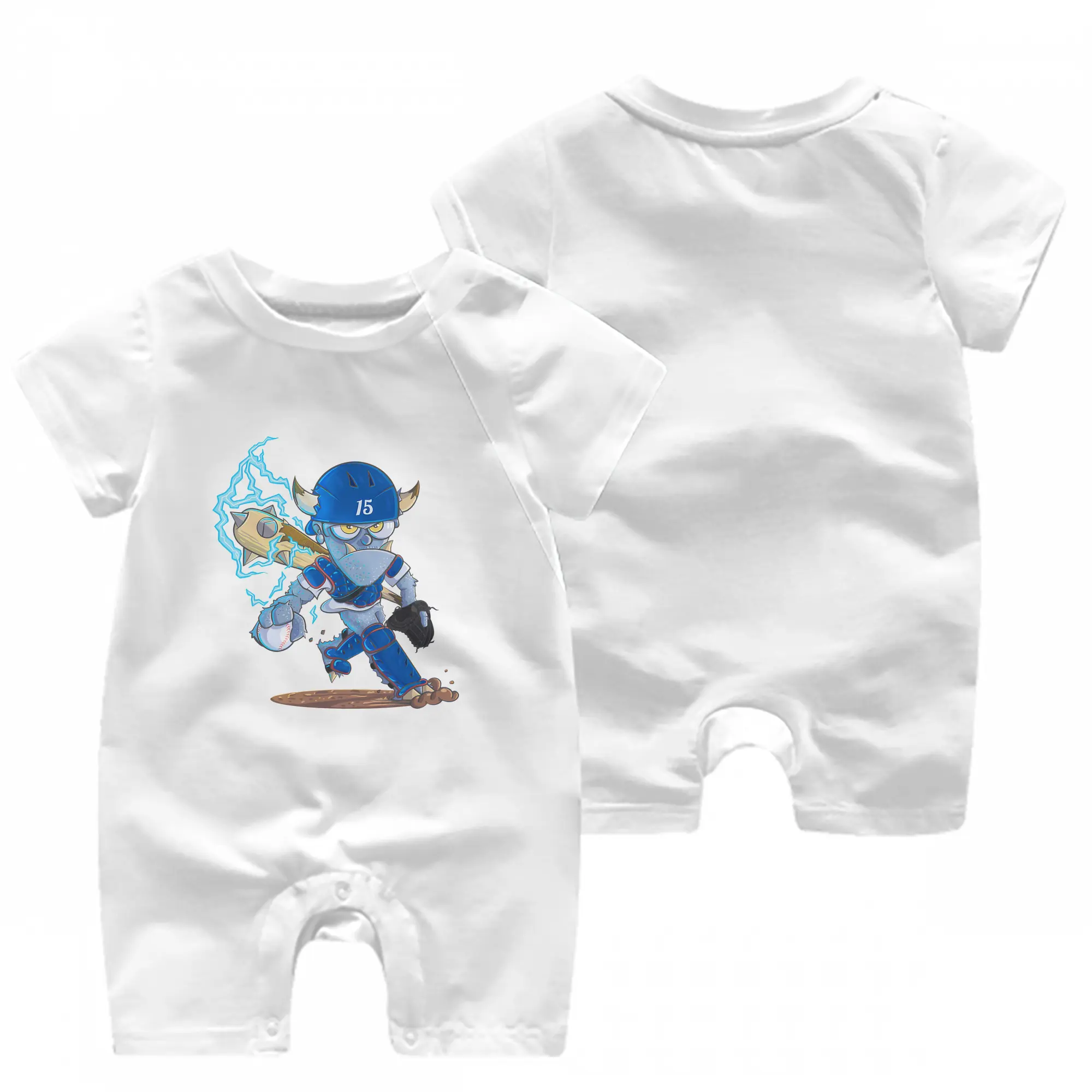 Monster Barnesy Los Angeles Dodgers - Baby Short Sleeve Onesie – 100% Cotton Soft & Breathable Digital Print Romper – Double-Sided Print, Snap Closure For Easy Diaper Changes – Comfortable For Boys & Girls