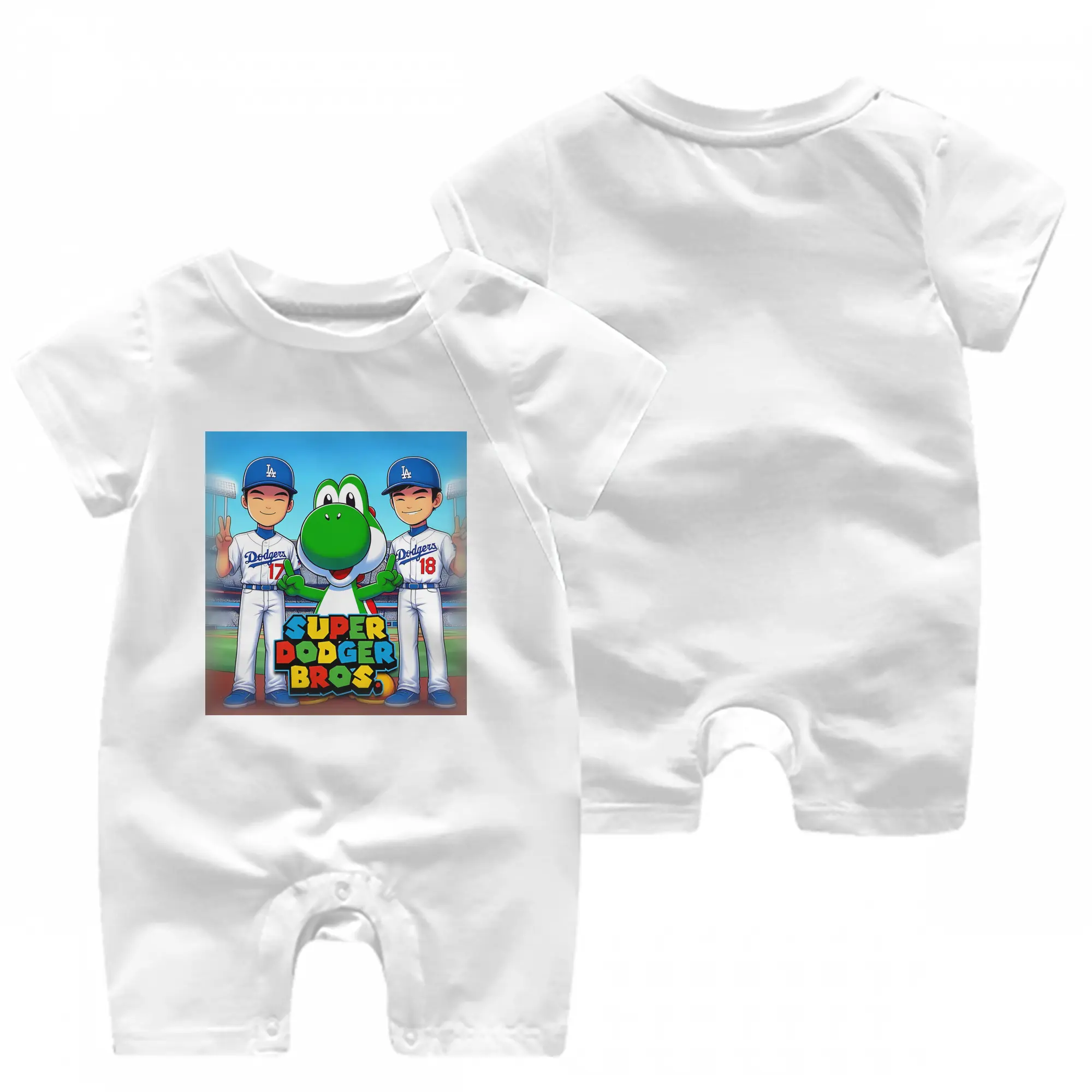 The Super Dodger Bros Los Angeles Baseball - Baby Short Sleeve Onesie – 100% Cotton Soft & Breathable Digital Print Romper – Double-Sided Print, Snap Closure For Easy Diaper Changes – Comfortable For Boys & Girls