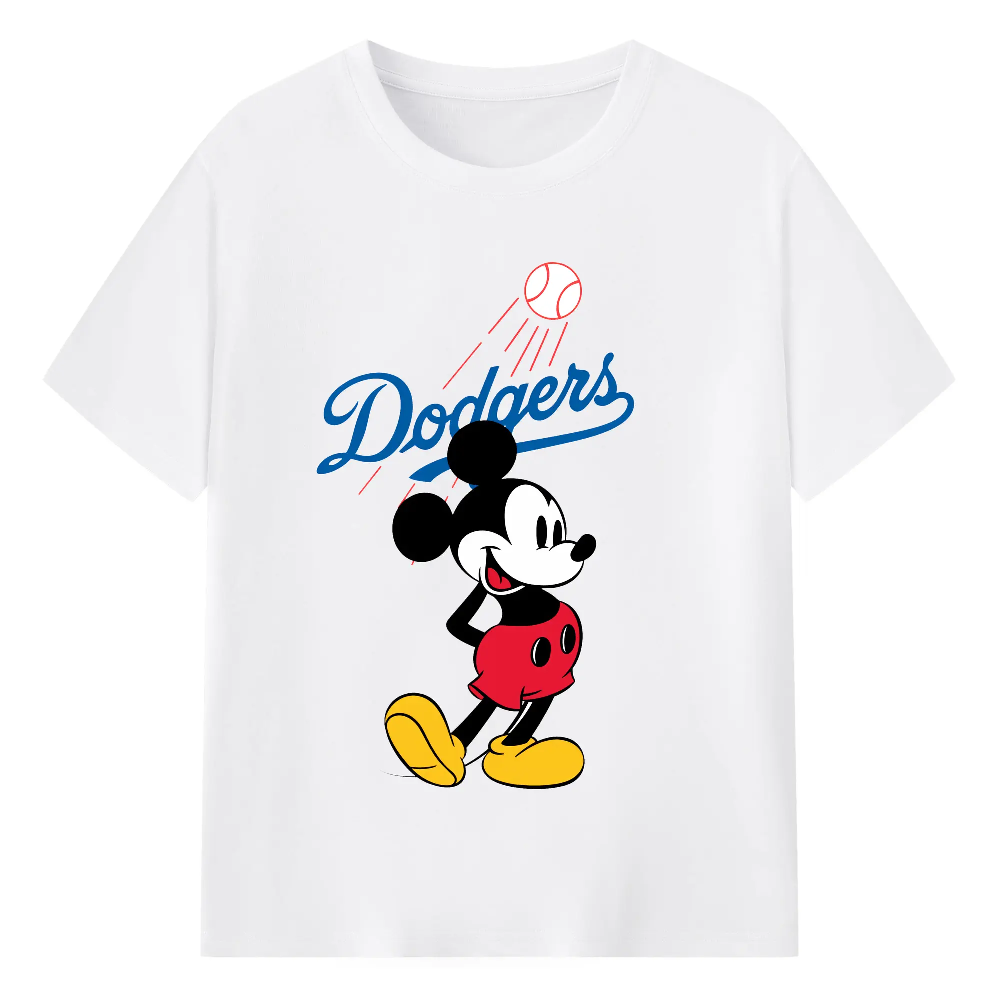 Baseball Mickey Mouse Los Angeles Dodgers - 180g Cotton T-Shirt With Front Heat Transfer Print – Soft, Lightweight, Fitted Design – Comfortable Casual Wear For Sports & Everyday Use