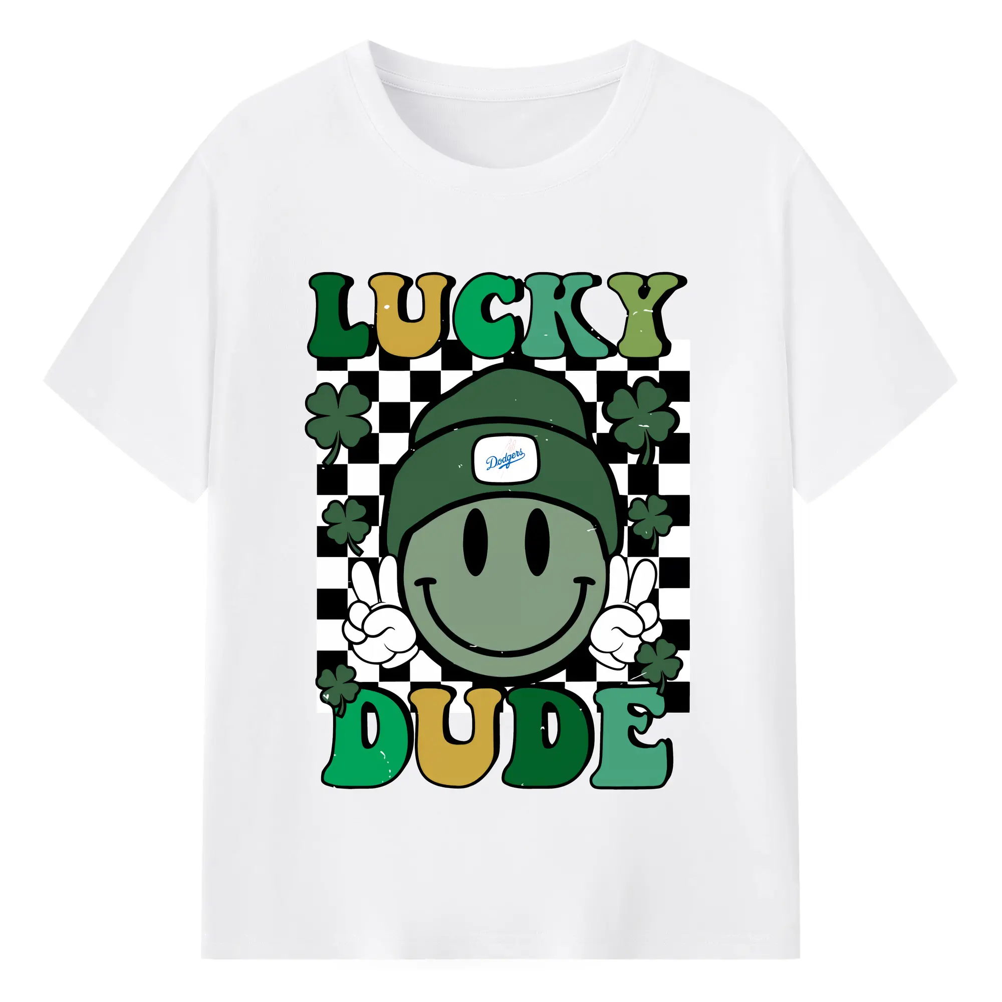 Happy Face Lucky Dude Los Angeles Dodgers - 180g Cotton T-Shirt With Front Heat Transfer Print – Soft, Lightweight, Fitted Design – Comfortable Casual Wear For Sports & Everyday Use