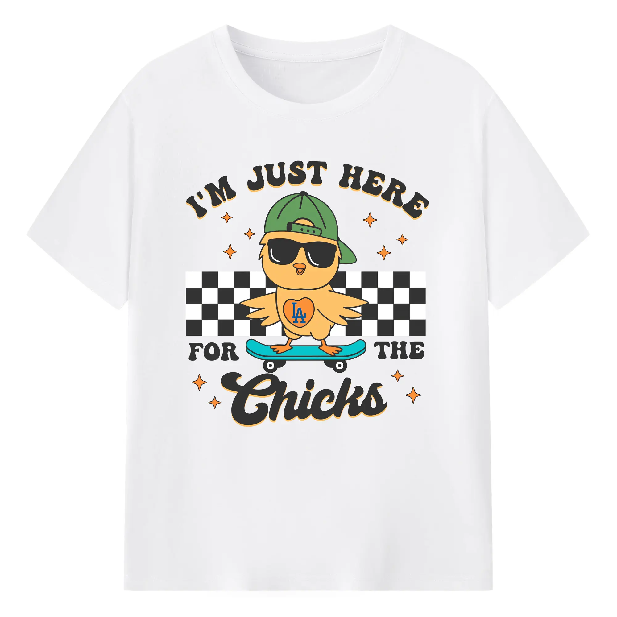 Im Just Here For The Chicks Los Angeles Dodgers - 180g Cotton T-Shirt With Front Heat Transfer Print – Soft, Lightweight, Fitted Design – Comfortable Casual Wear For Sports & Everyday Use