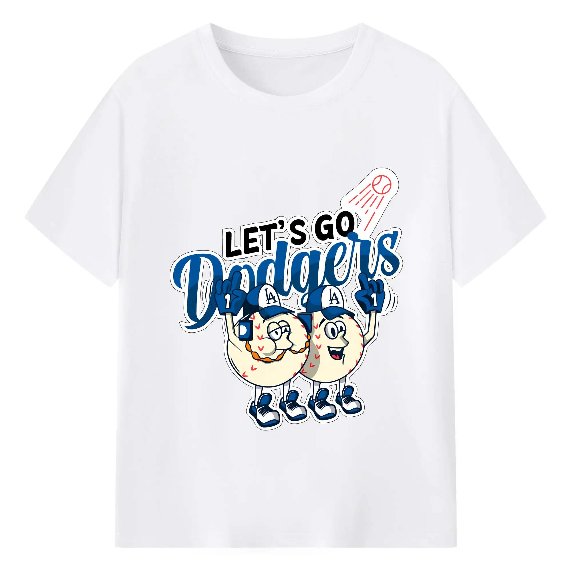 Lets Go Dodgers Baseball - 180g Cotton T-Shirt With Front Heat Transfer Print – Soft, Lightweight, Fitted Design – Comfortable Casual Wear For Sports & Everyday Use