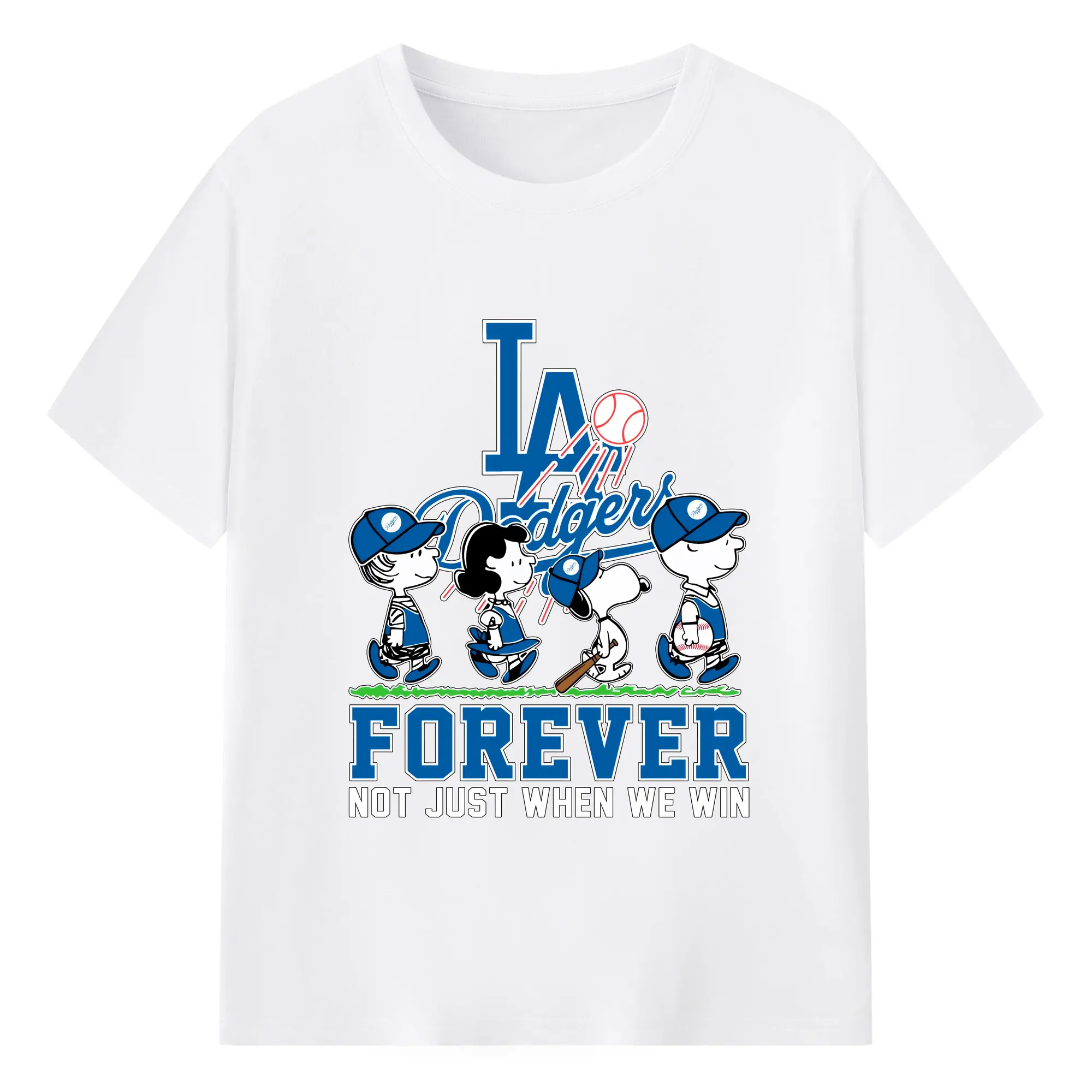 Los Angeles Dodgers Baseball Forever Not Just When We Win - 180g Cotton T-Shirt With Front Heat Transfer Print – Soft, Lightweight, Fitted Design – Comfortable Casual Wear For Sports & Everyday Use