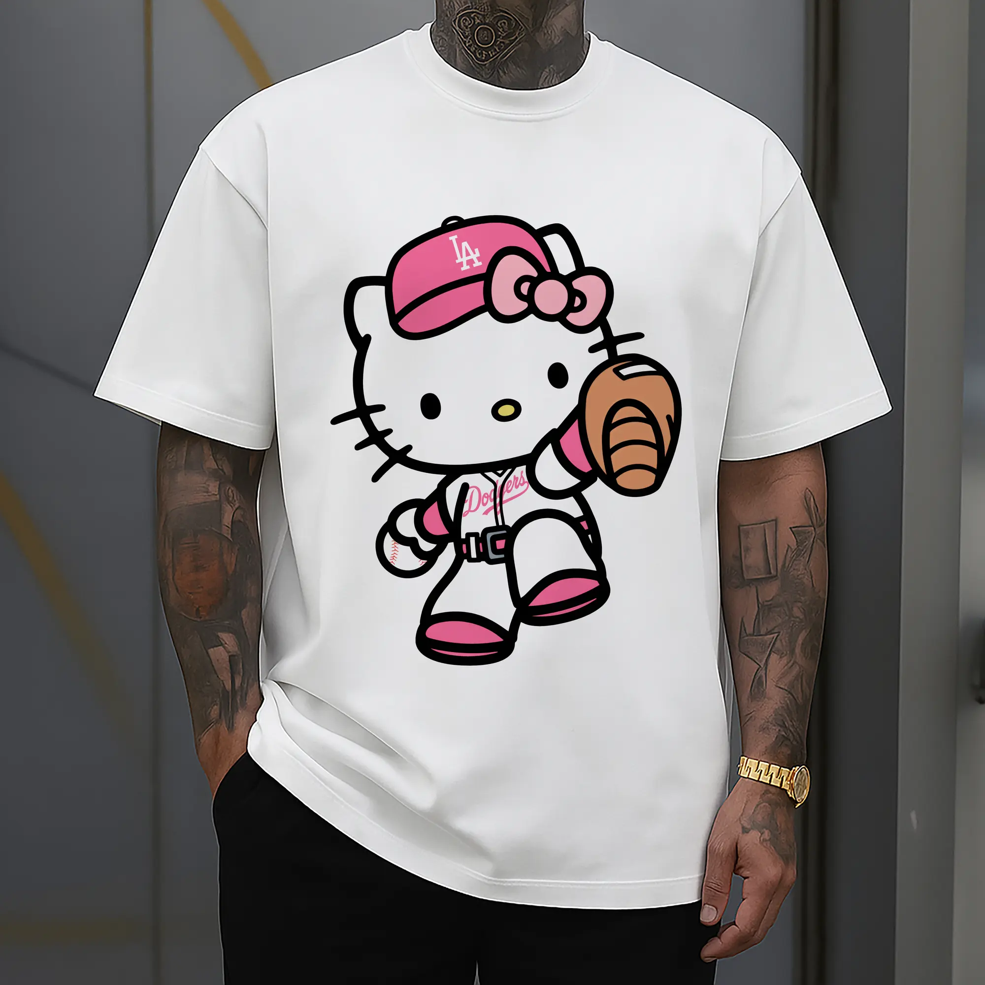 Pink Hello Kitty Play Baseball Los Angeles Dodgers