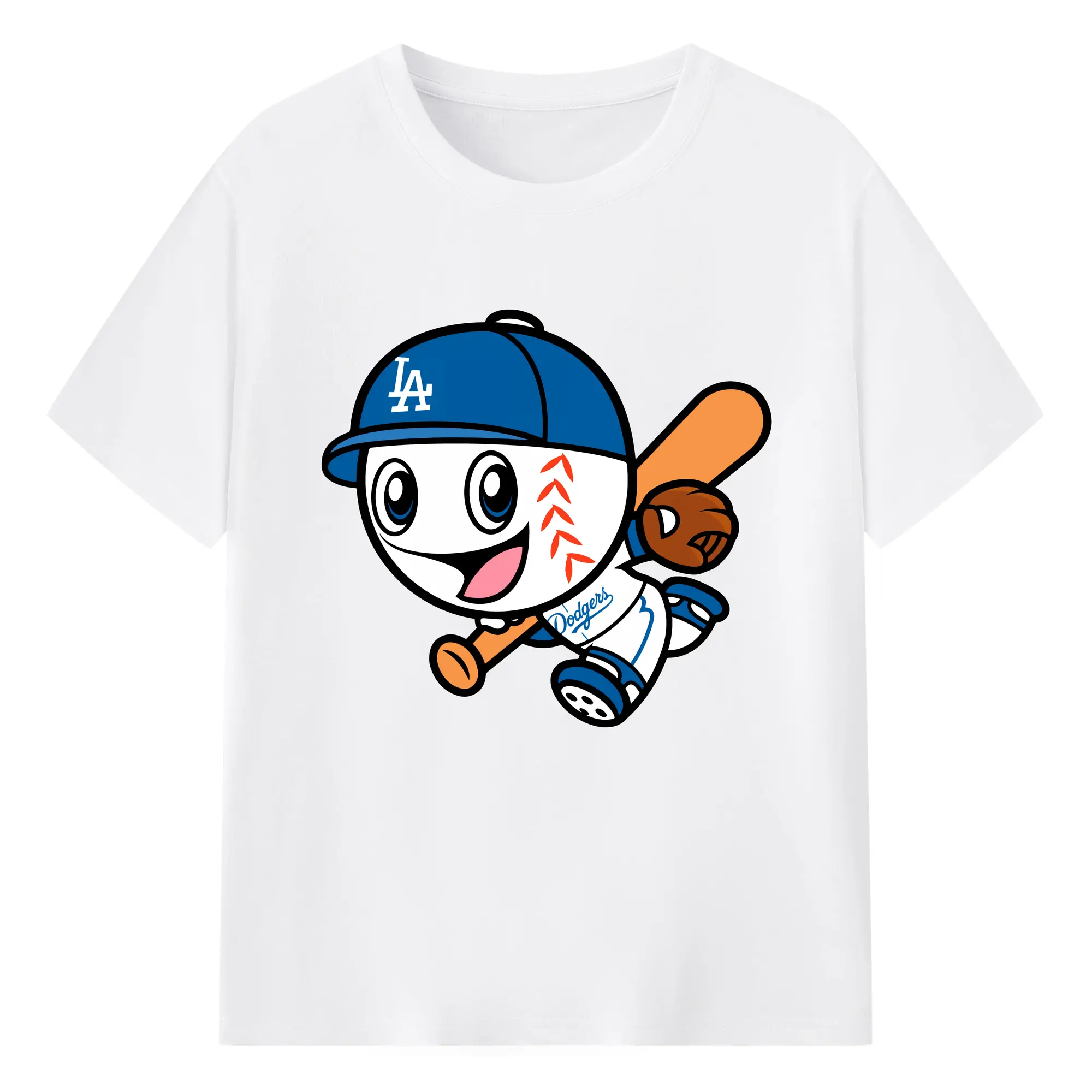 Cute Mr Dodger Running Play Baseball - Combed Cotton T-Shirt 180g With Front Heat Transfer Print – Soft, Lightweight, Fitted Design – Stylish Casual Wear For Sports & Everyday Use