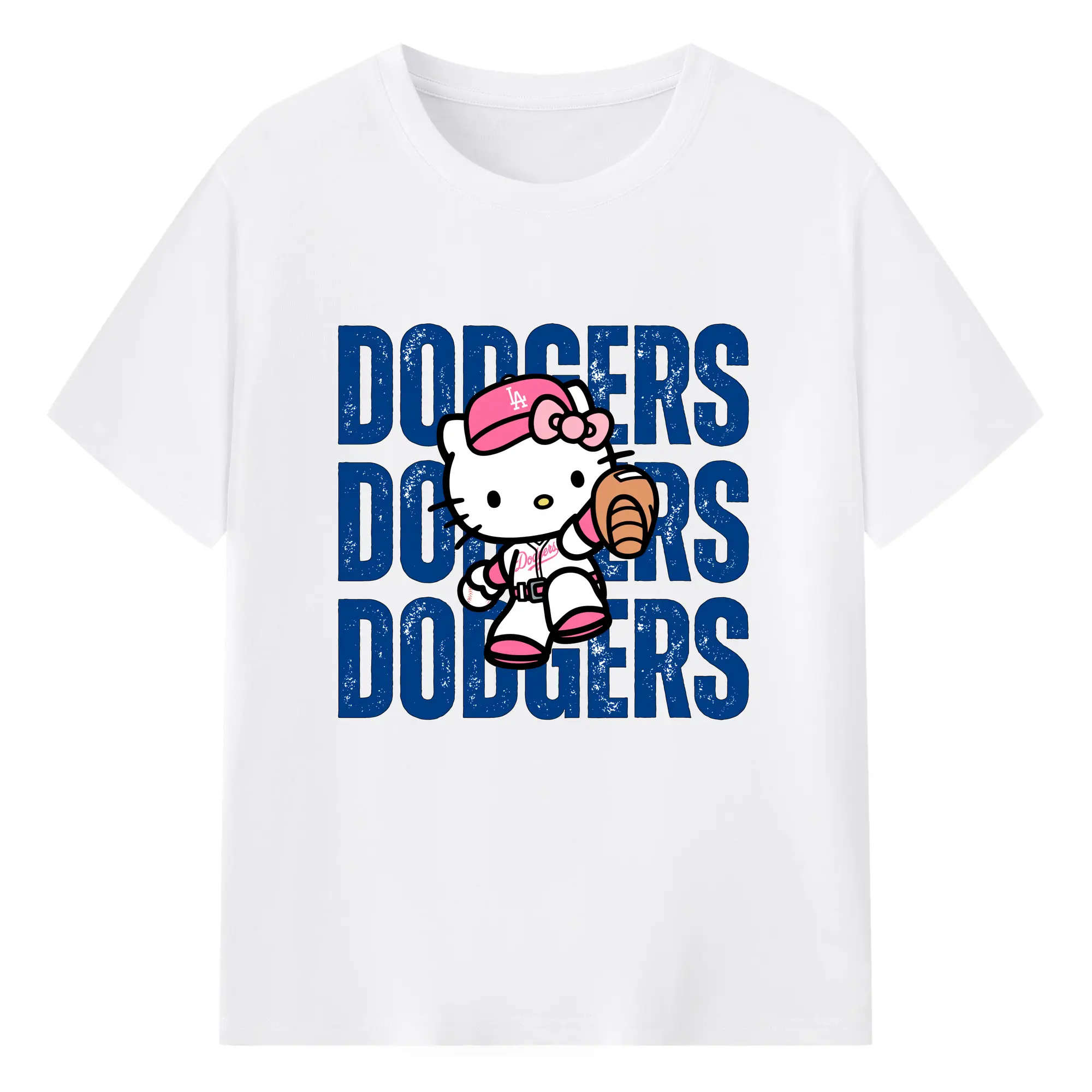 Dodgers Baseball Hello Kitty - Combed Cotton T-Shirt 180g With Front Heat Transfer Print – Soft, Lightweight, Fitted Design – Stylish Casual Wear For Sports & Everyday Use