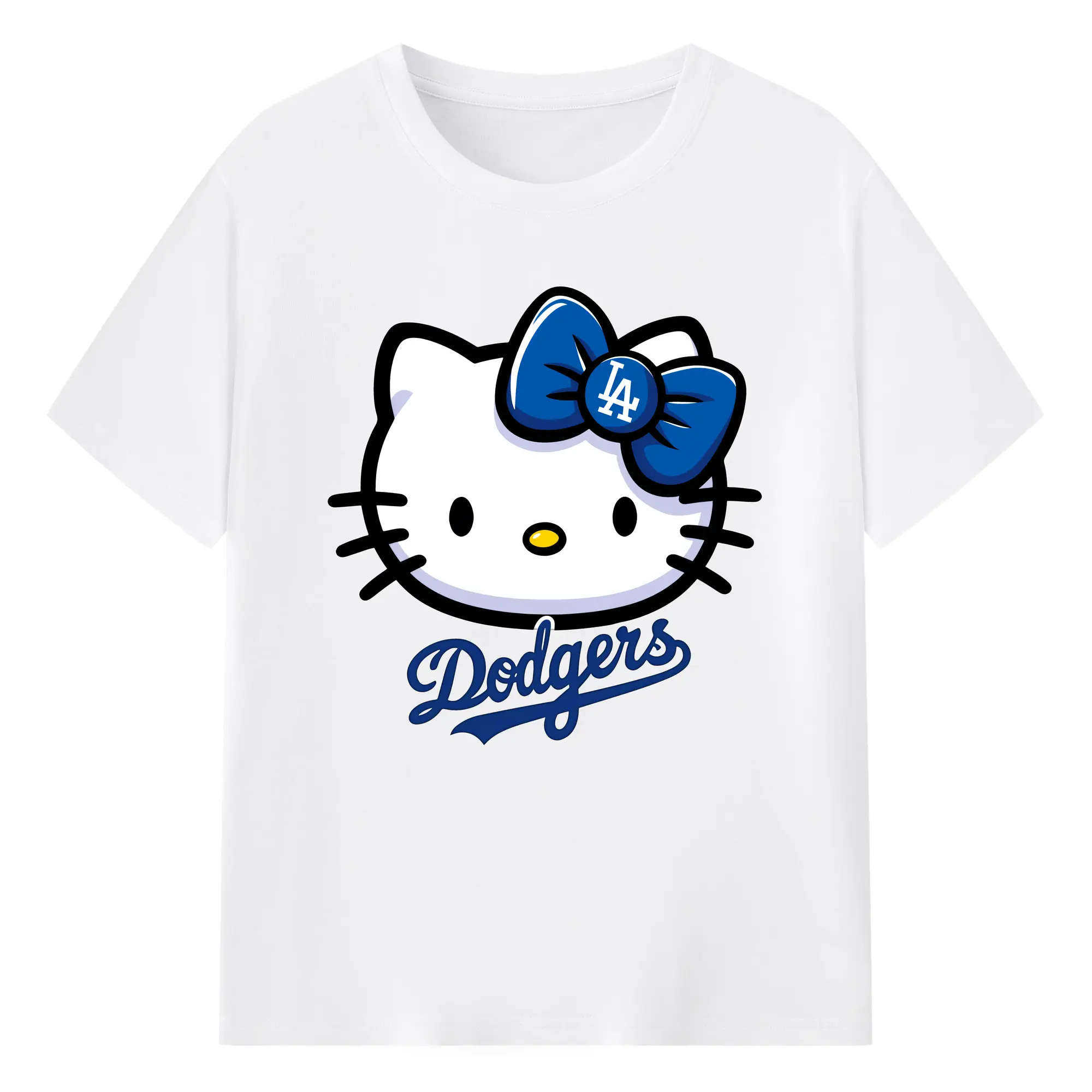 Hello Kitty Baseball LA Dodgers - Combed Cotton T-Shirt 180g With Front Heat Transfer Print – Soft, Lightweight, Fitted Design – Stylish Casual Wear For Sports & Everyday Use