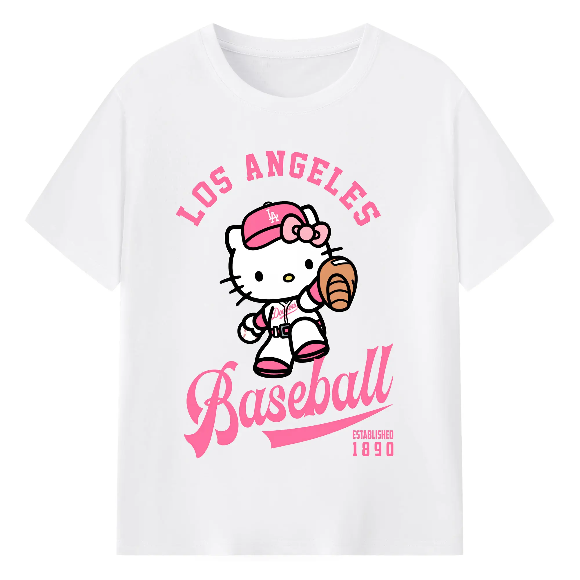 Los Angeles Baseball Hello Kitty - Combed Cotton T-Shirt 180g With Front Heat Transfer Print – Soft, Lightweight, Fitted Design – Stylish Casual Wear For Sports & Everyday Use
