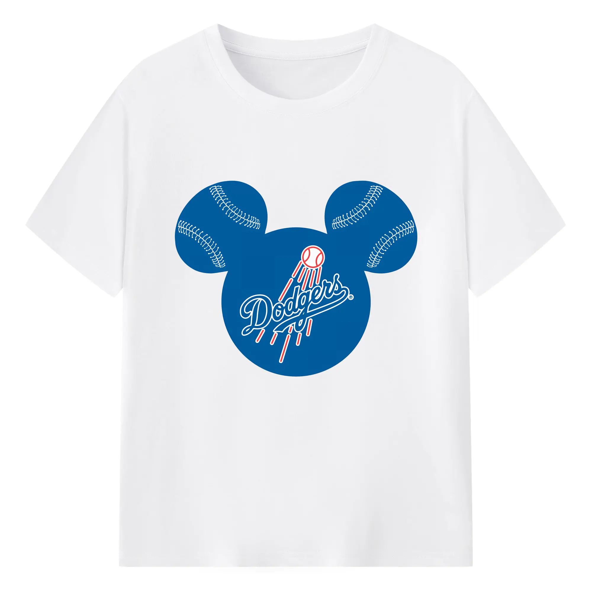 Los Angeles Dodgers Baseball Mickey Mouse - Combed Cotton T-Shirt 180g With Front Heat Transfer Print – Soft, Lightweight, Fitted Design – Stylish Casual Wear For Sports & Everyday Use