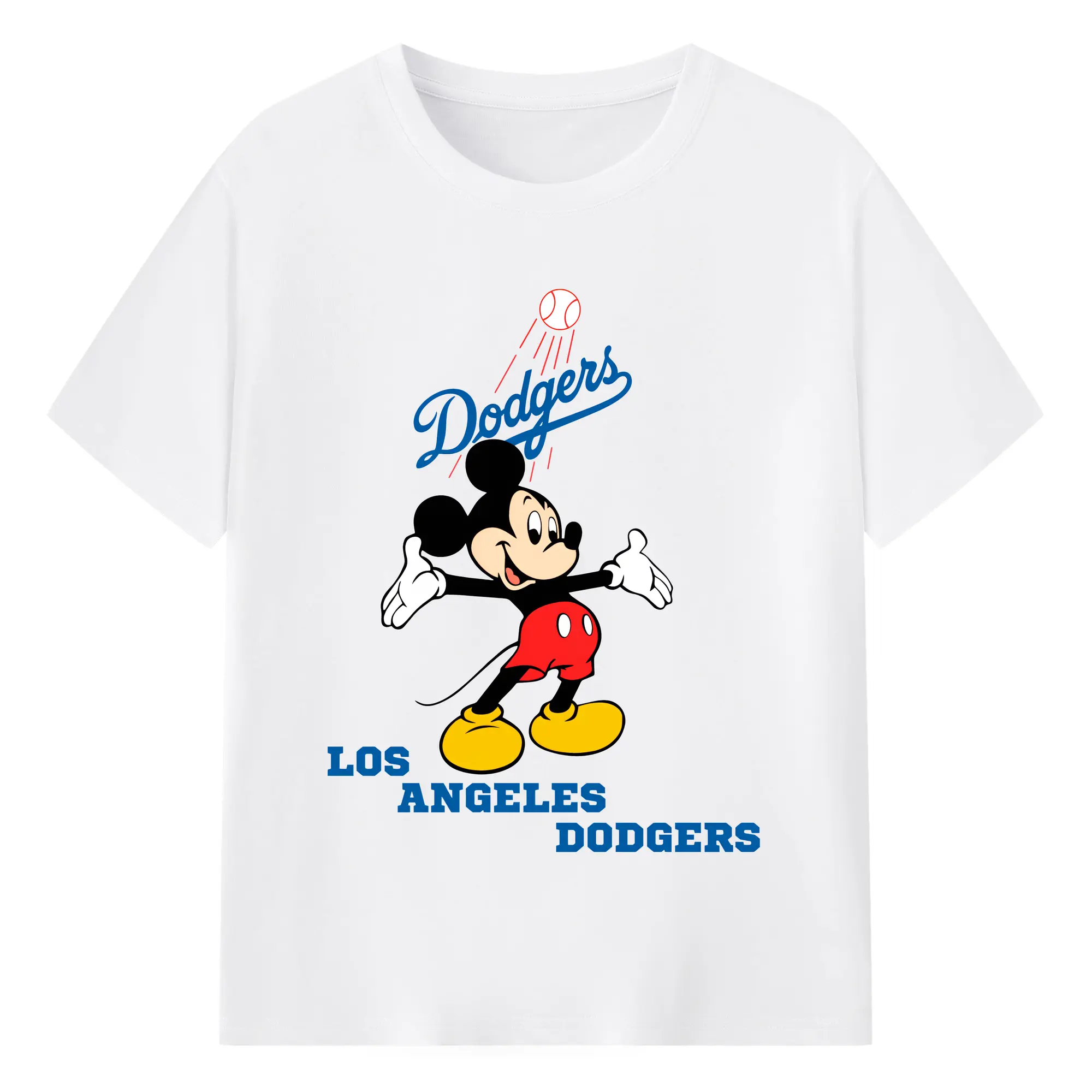 Los Angeles Dodgers Mickey Mouse Baseball - Combed Cotton T-Shirt 180g With Front Heat Transfer Print – Soft, Lightweight, Fitted Design – Stylish Casual Wear For Sports & Everyday Use