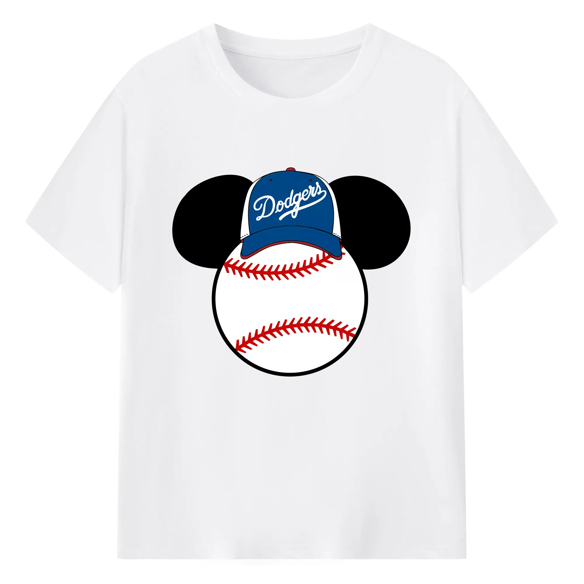 Los Angeles Dodgers Mickey Mouse Head - Combed Cotton T-Shirt 180g With Front Heat Transfer Print – Soft, Lightweight, Fitted Design – Stylish Casual Wear For Sports & Everyday Use