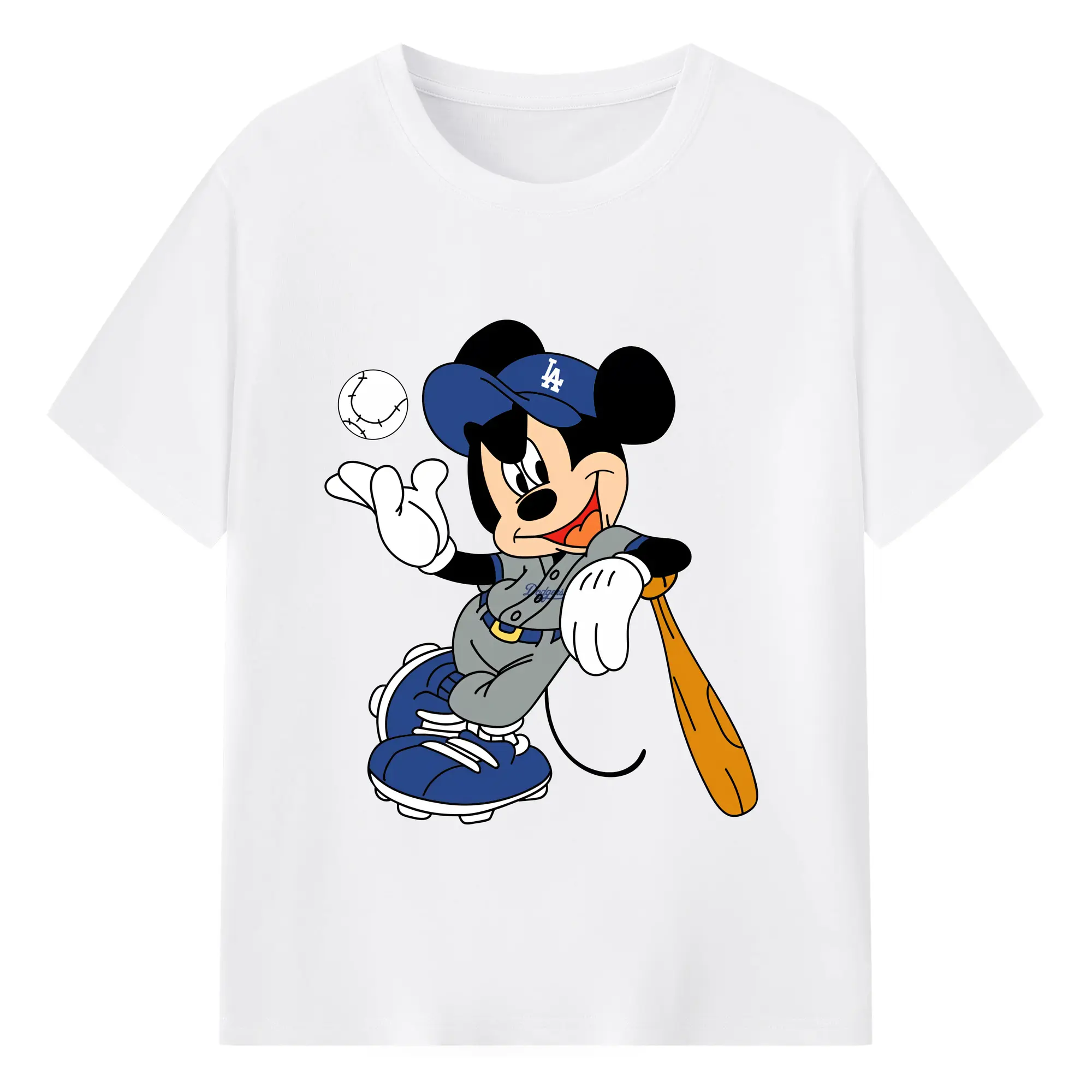 Mickey Mouse Los Angeles Dodgers 1 - Combed Cotton T-Shirt 180g With Front Heat Transfer Print – Soft, Lightweight, Fitted Design – Stylish Casual Wear For Sports & Everyday Use