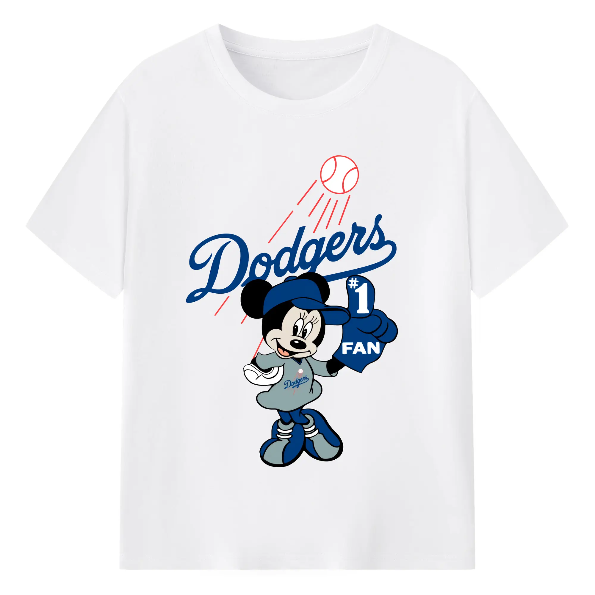 Minnie Mouse Los Angeles Dodgers Baseball - Combed Cotton T-Shirt 180g With Front Heat Transfer Print – Soft, Lightweight, Fitted Design – Stylish Casual Wear For Sports & Everyday Use