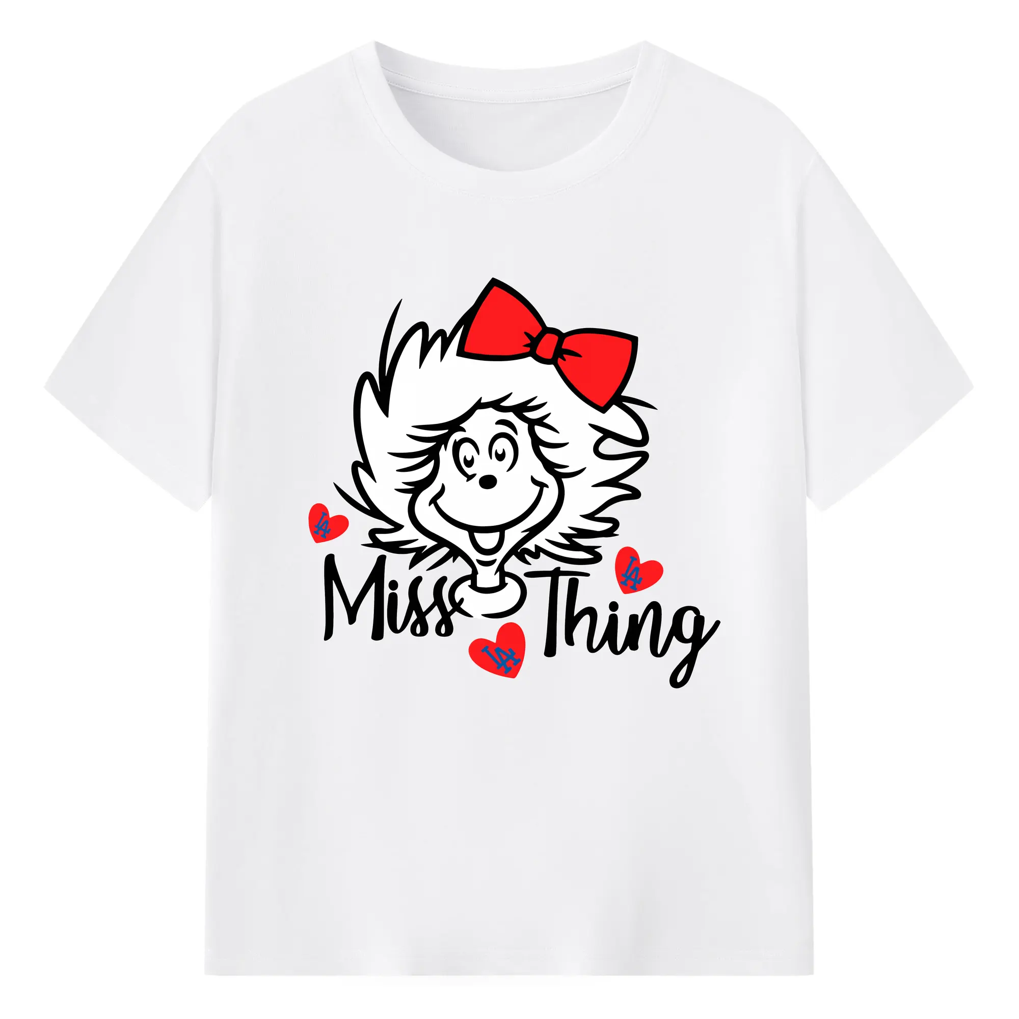 Miss Thing Dr Seuss Hearts Los Angeles Dodgers - Combed Cotton T-Shirt 180g With Front Heat Transfer Print – Soft, Lightweight, Fitted Design – Stylish Casual Wear For Sports & Everyday Use
