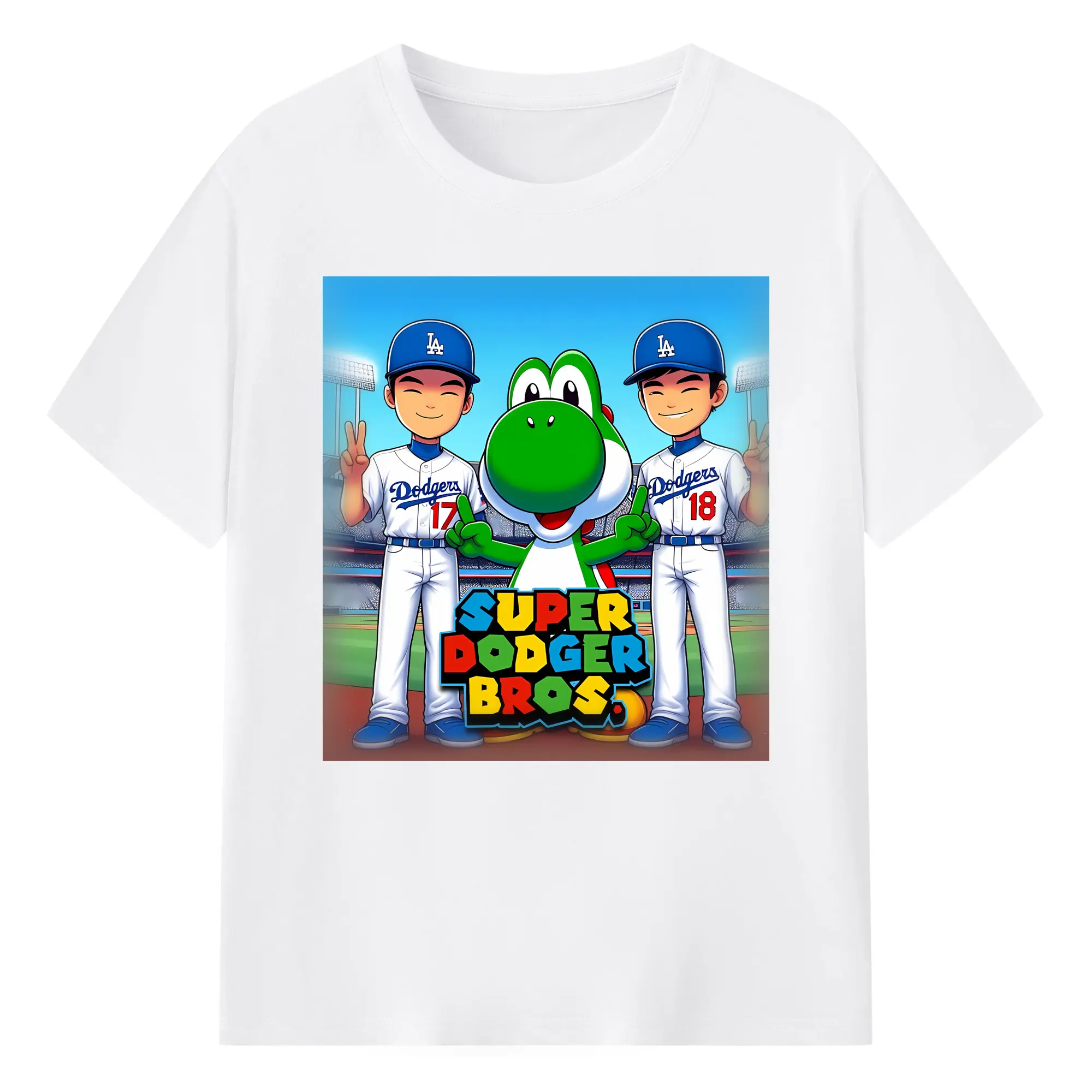 The Super Dodger Bros Los Angeles Baseball - Combed Cotton T-Shirt 180g With Front Heat Transfer Print – Soft, Lightweight, Fitted Design – Stylish Casual Wear For Sports & Everyday Use