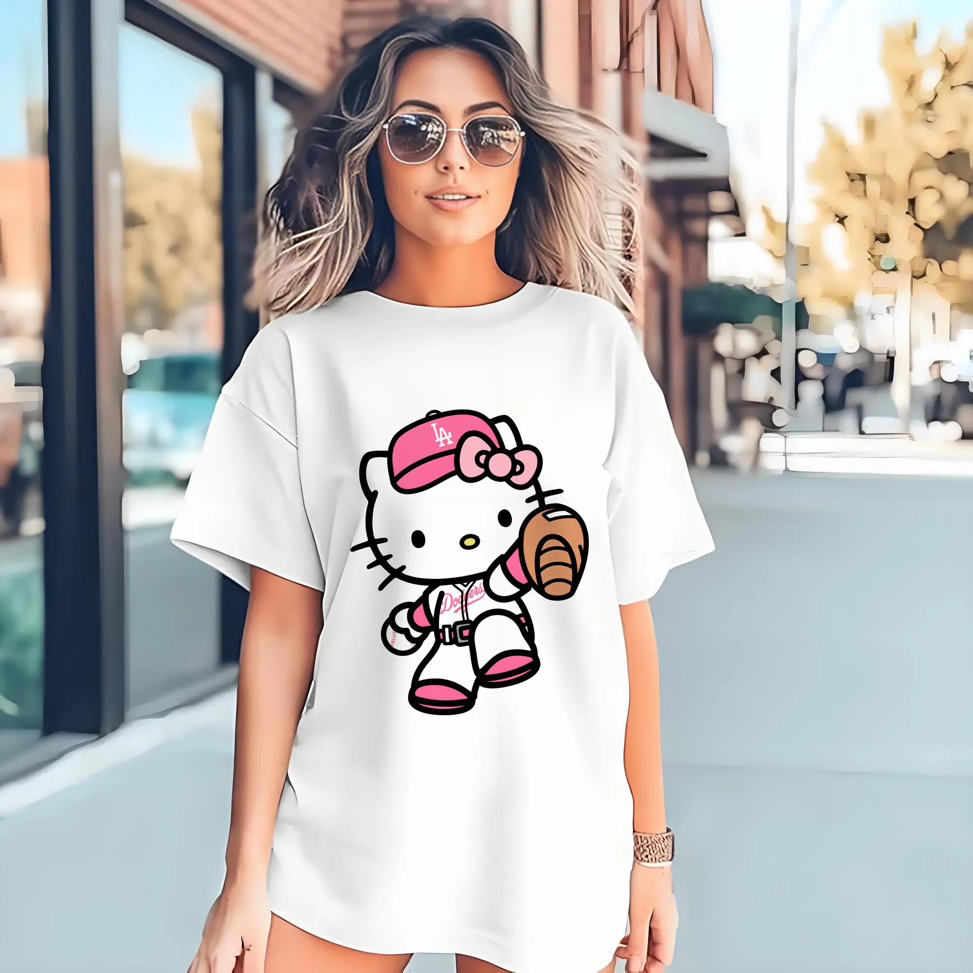 Pink Hello Kitty Play Baseball Los Angeles Dodgers