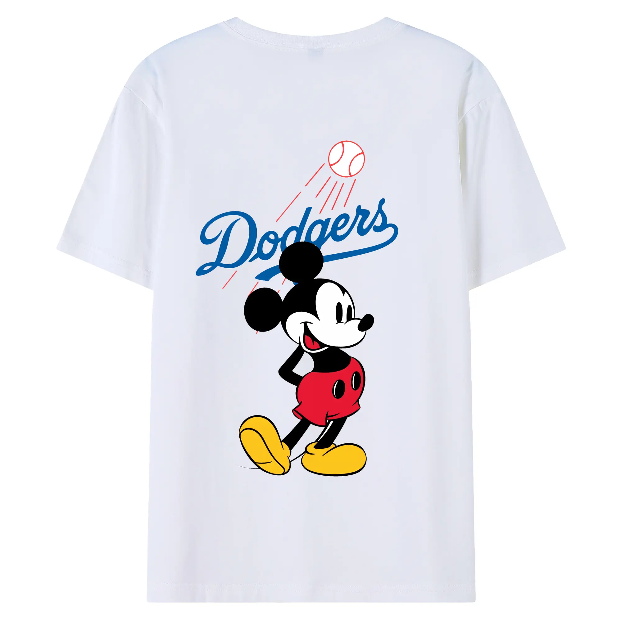 Baseball Mickey Mouse Los Angeles Dodgers - 180g Combed Cotton T-Shirt With Back Heat Transfer Print – Soft, Lightweight, Fitted Design – Stylish Casual Wear For Sports & Everyday Use