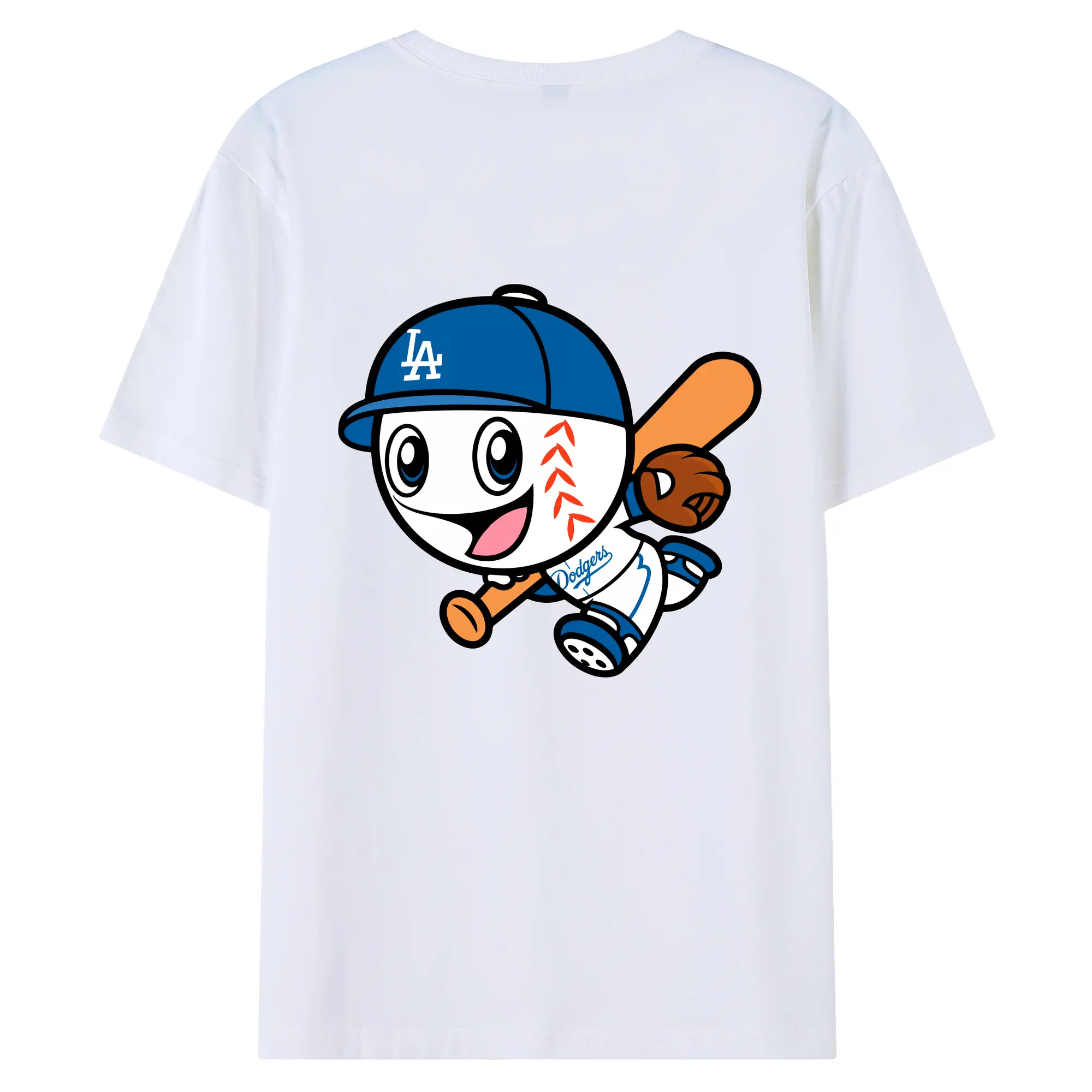 Cute Mr Dodger Running Play Baseball - 180g Combed Cotton T-Shirt With Back Heat Transfer Print – Soft, Lightweight, Fitted Design – Stylish Casual Wear For Sports & Everyday Use